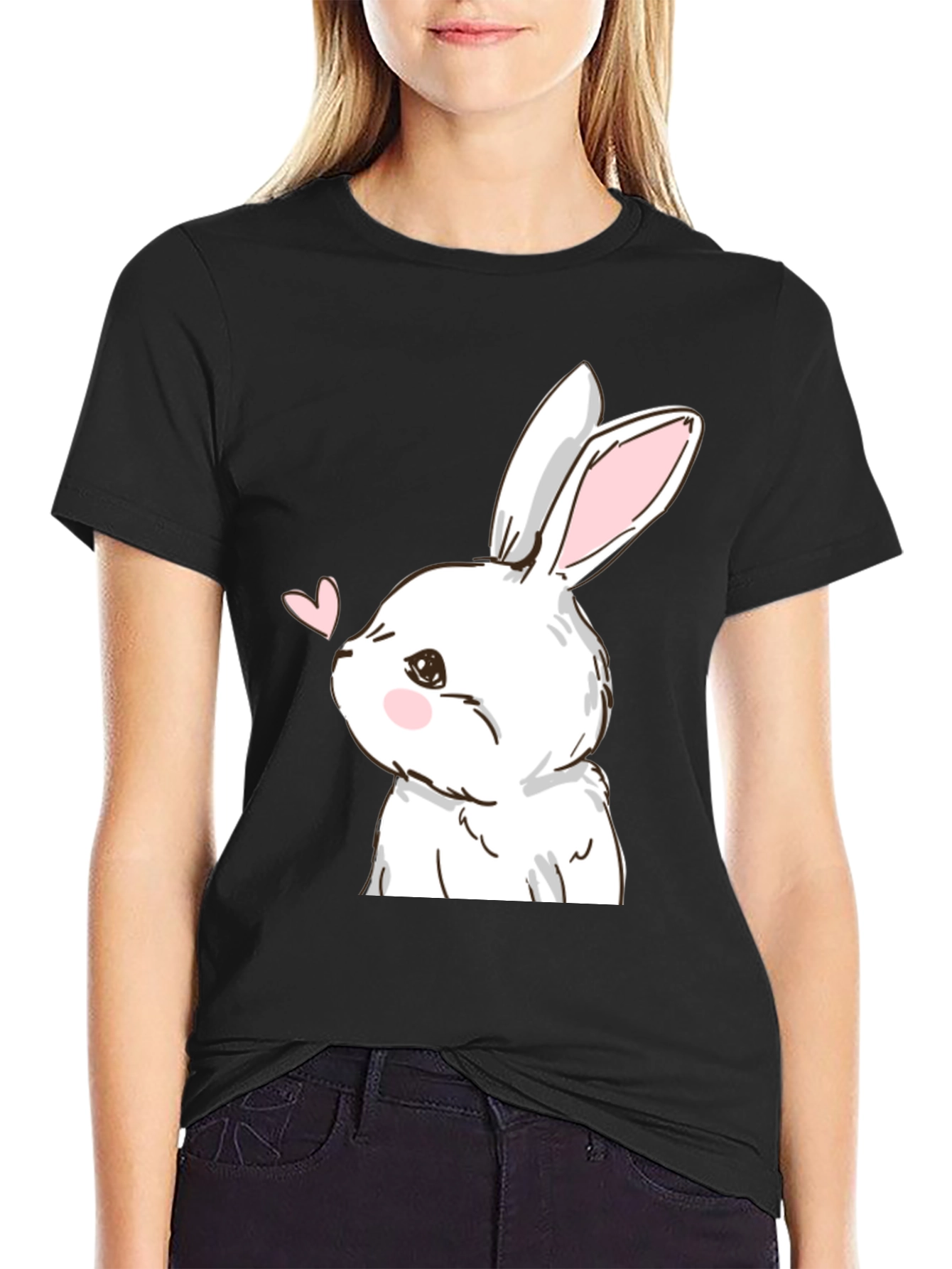 Bunny Love Graphic Tee - Black Cotton Blend