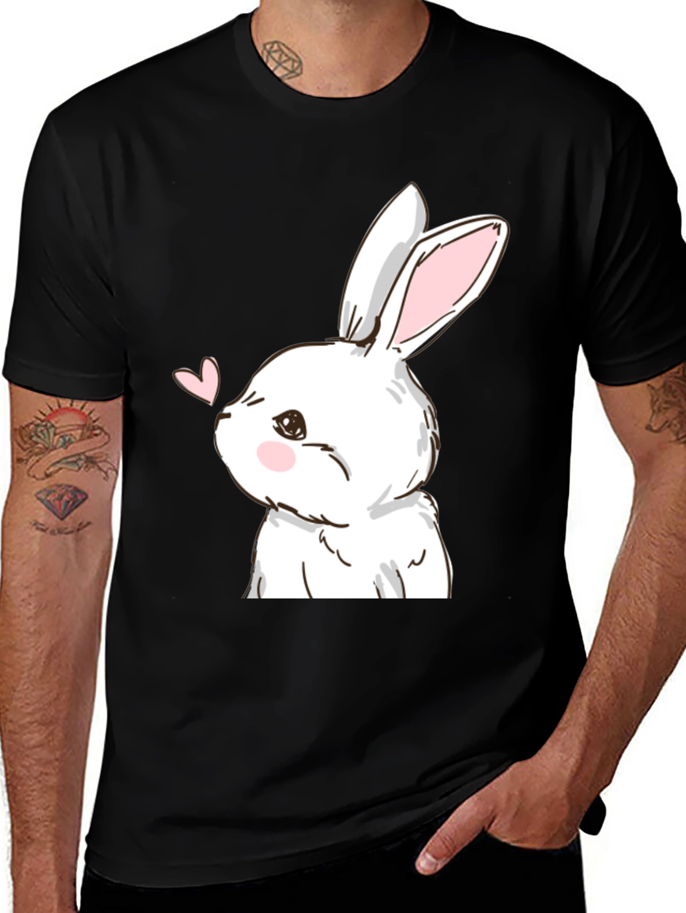 Bunny Love Graphic Tee - Black Cotton Blend