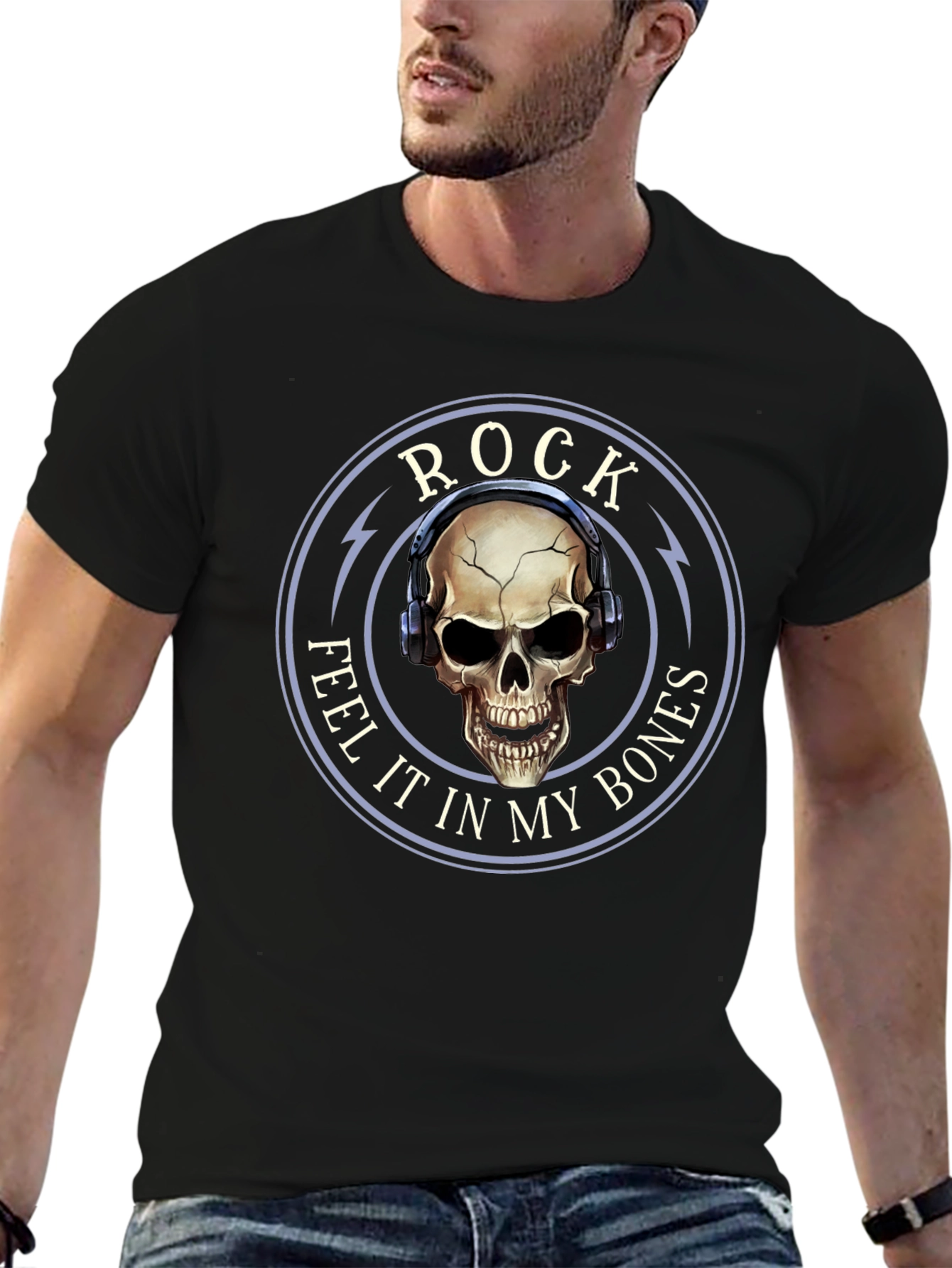 Rock Feel It T-Shirt Skull Headphones