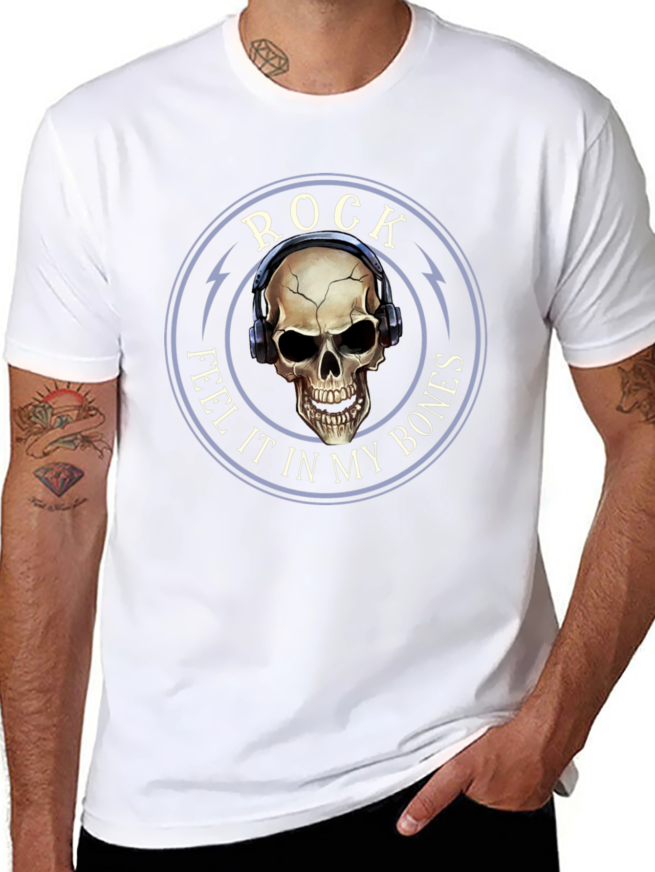 Rock Feel It T-Shirt Skull Headphones