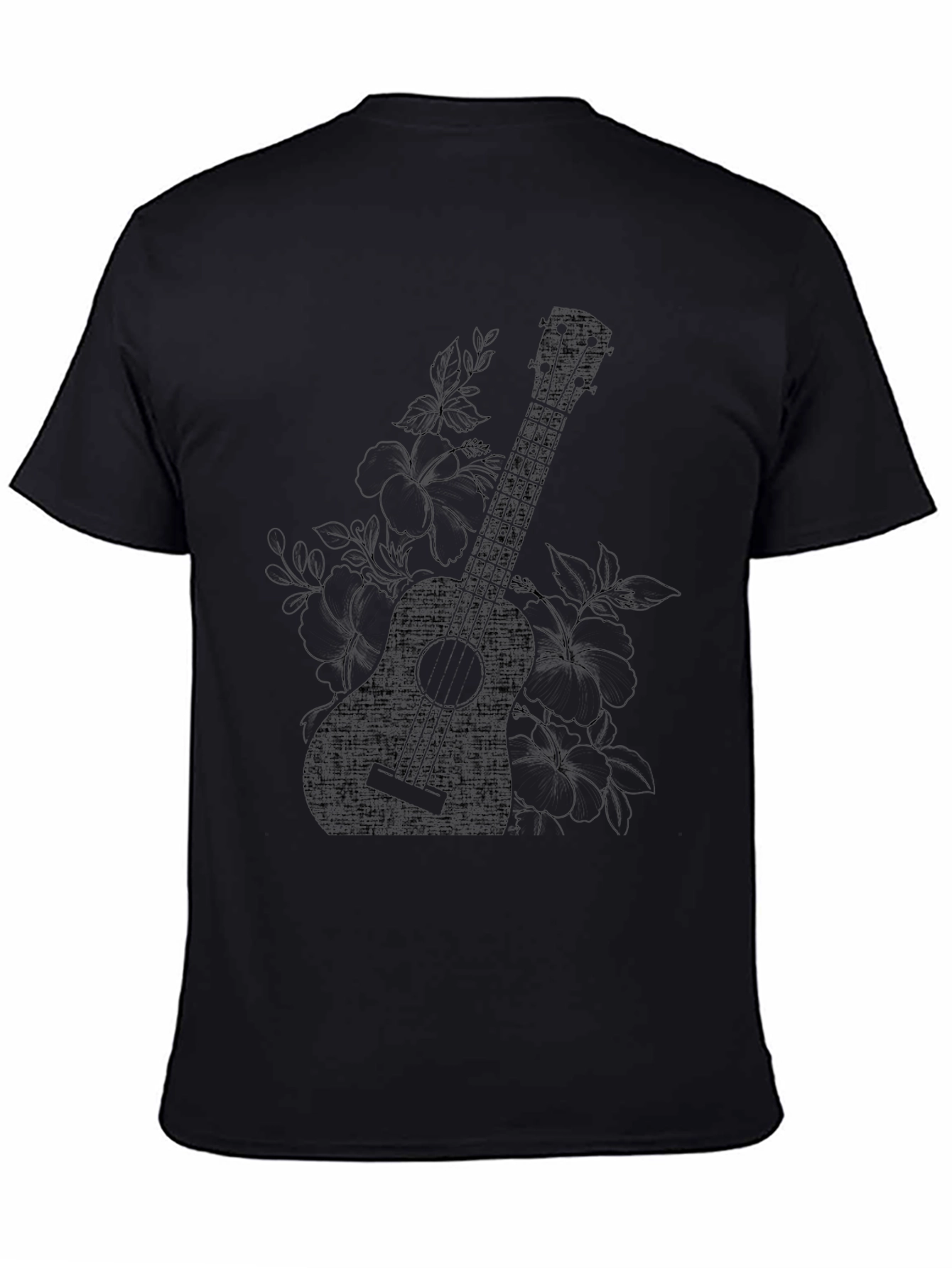 Ukulele Floral Graphic Black T-Shirt