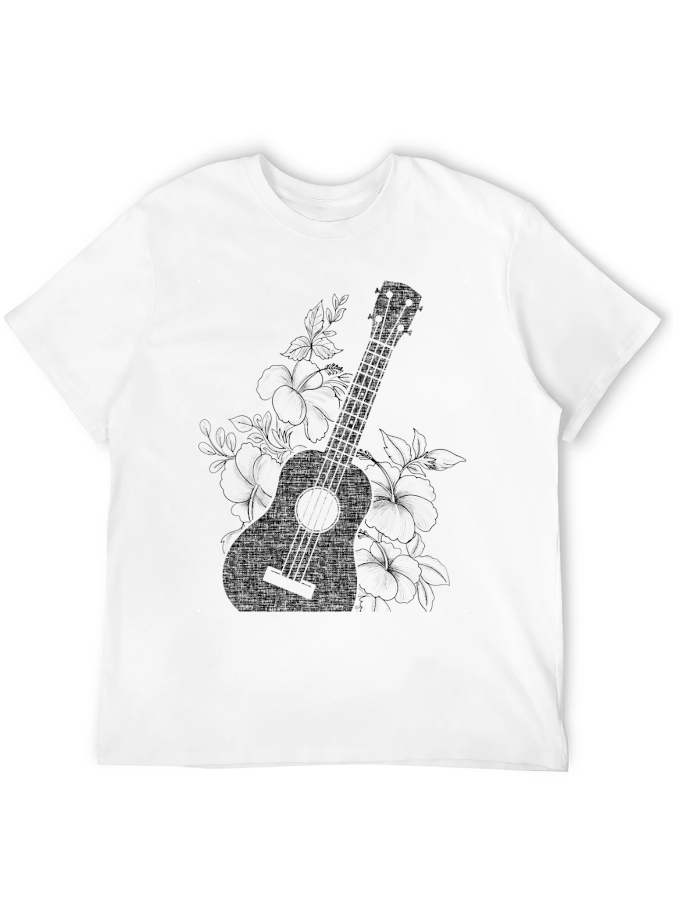 Ukulele Floral Graphic Black T-Shirt
