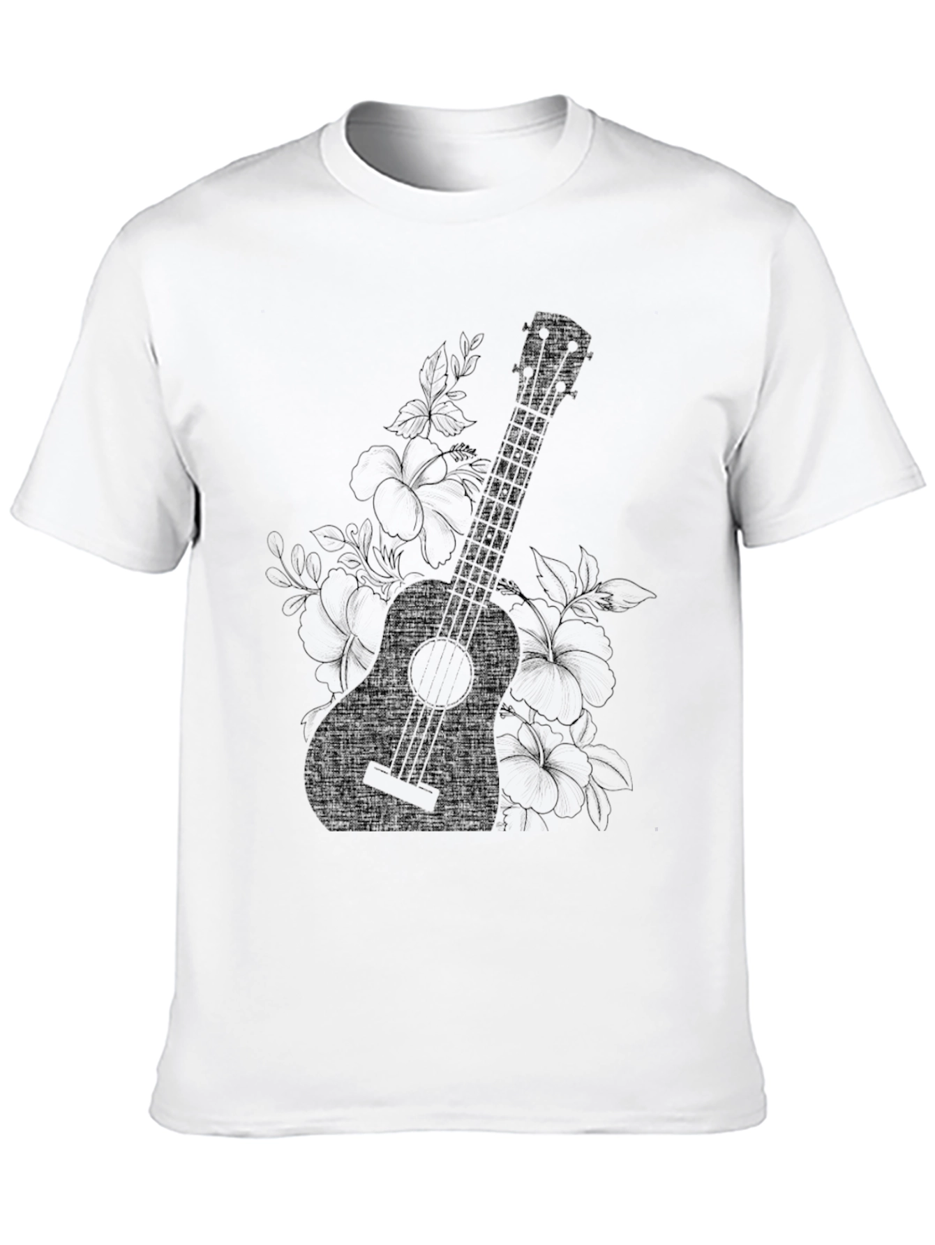 Ukulele Floral Graphic Black T-Shirt