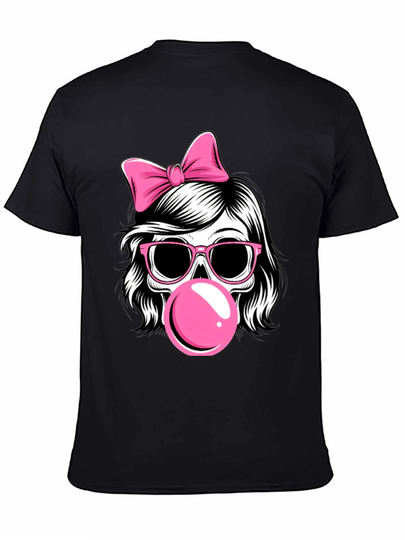 Skull Girl T-Shirt with Bow and Bubblegum