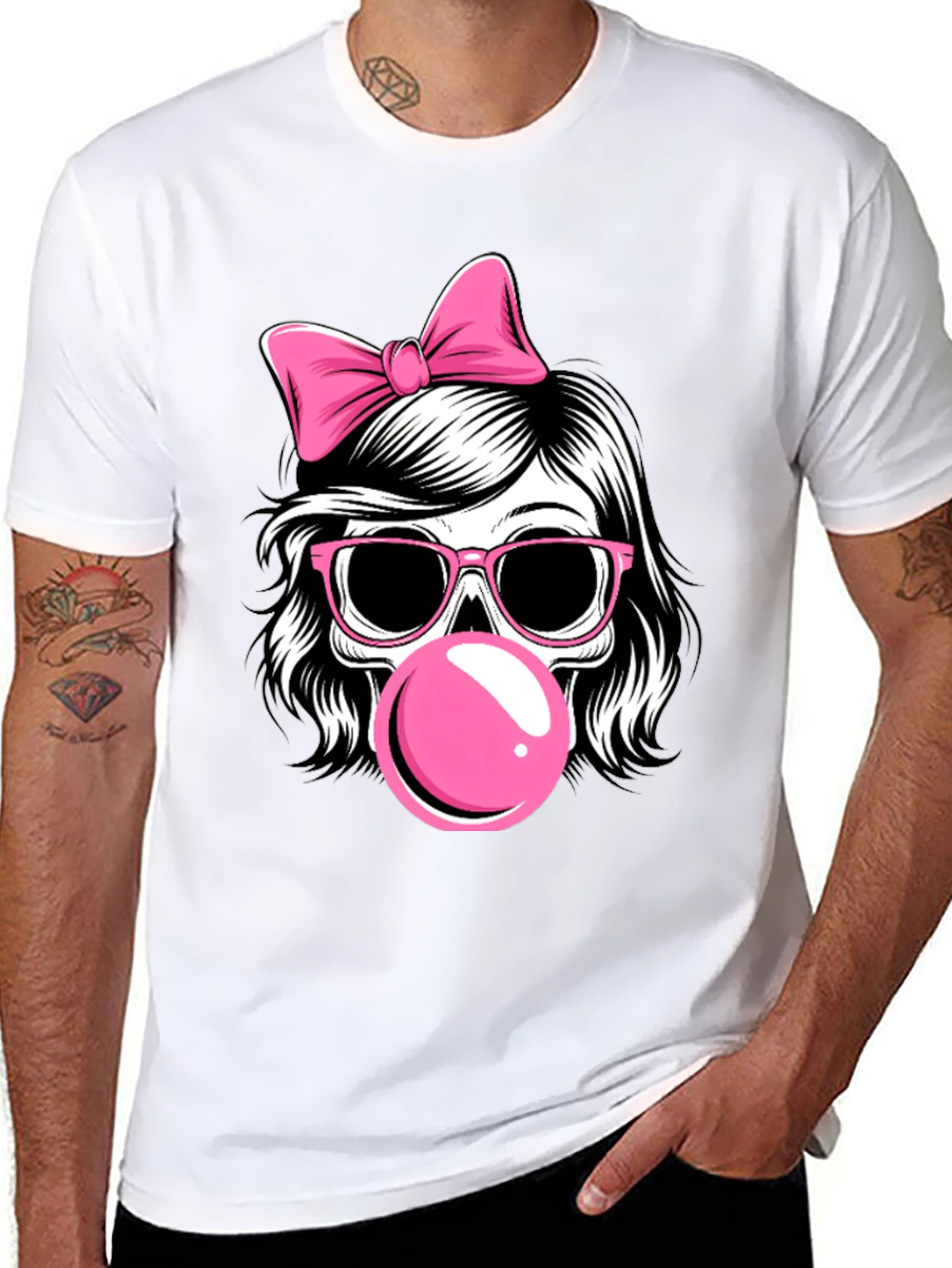 Skull Girl T-Shirt with Bow and Bubblegum