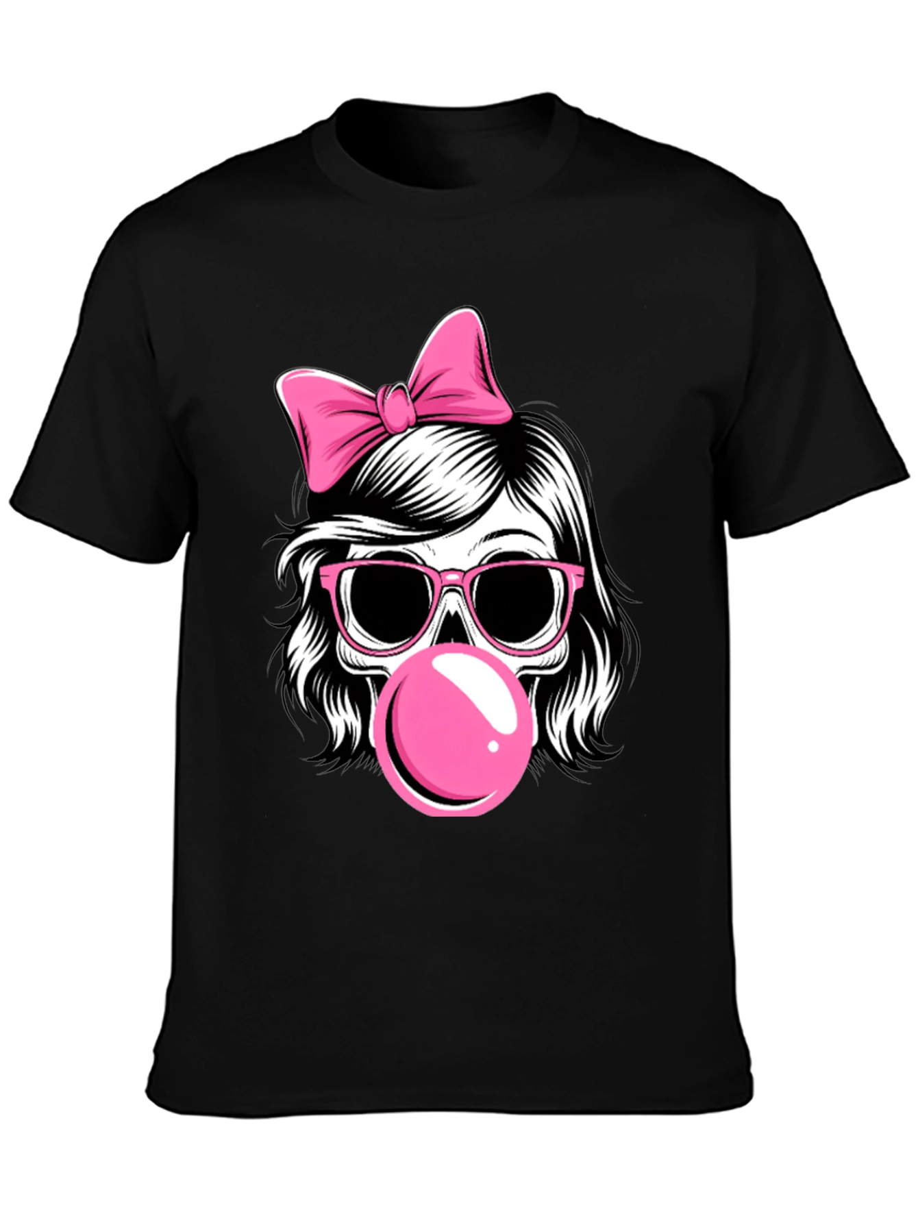 Skull Girl T-Shirt with Bow and Bubblegum