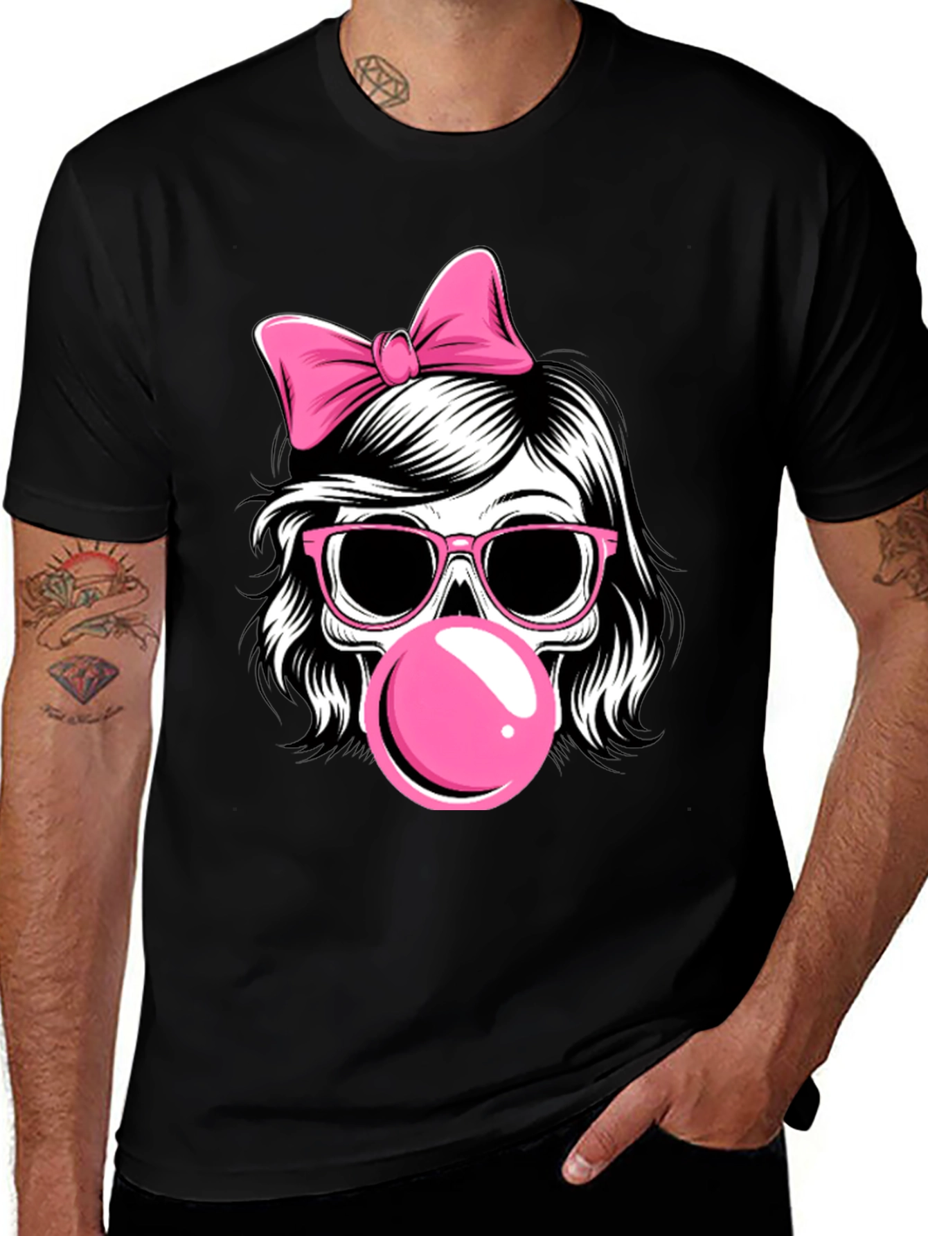 Skull Girl T-Shirt with Bow and Bubblegum