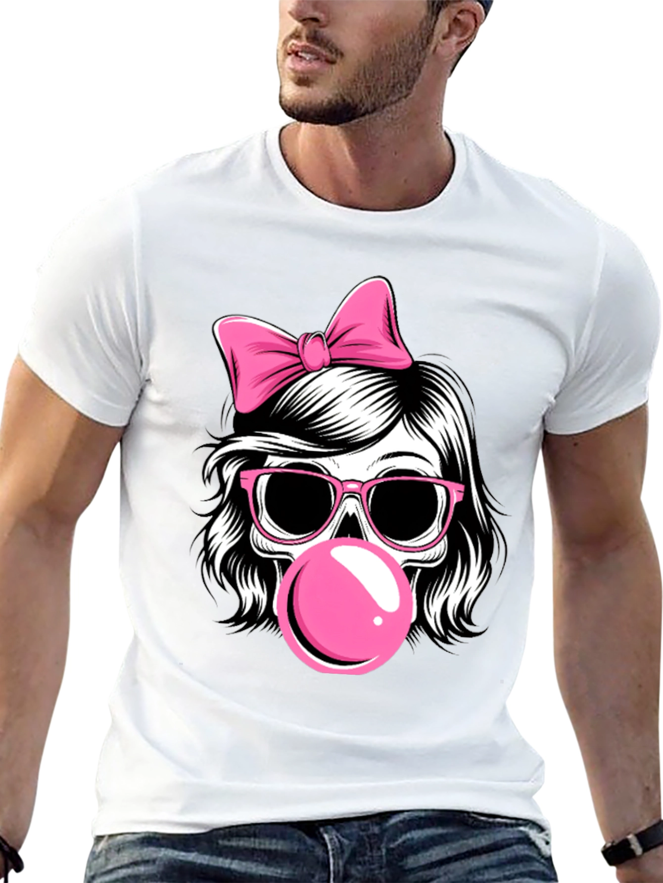 Skull Girl T-Shirt with Bow and Bubblegum