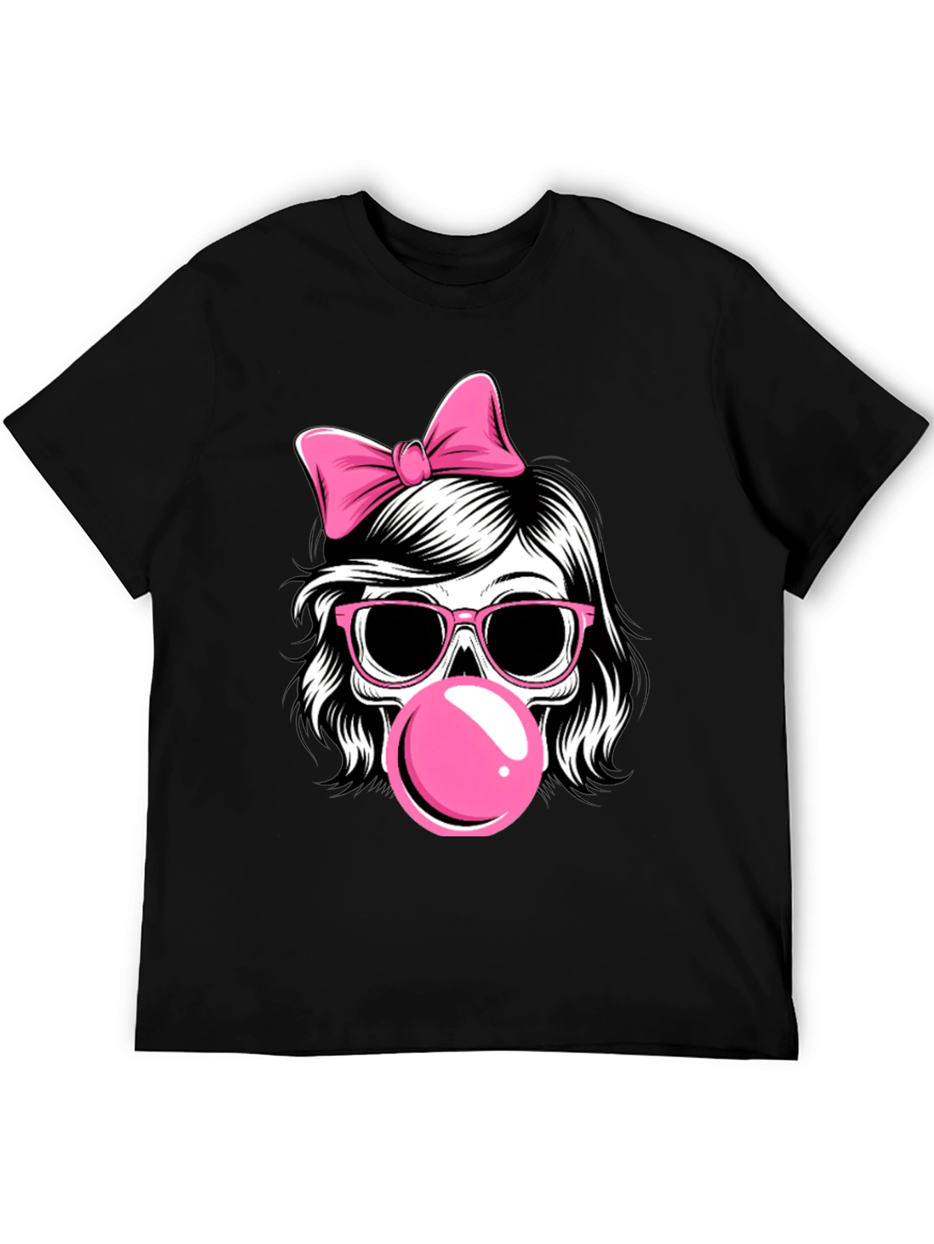 Skull Girl T-Shirt with Bow and Bubblegum