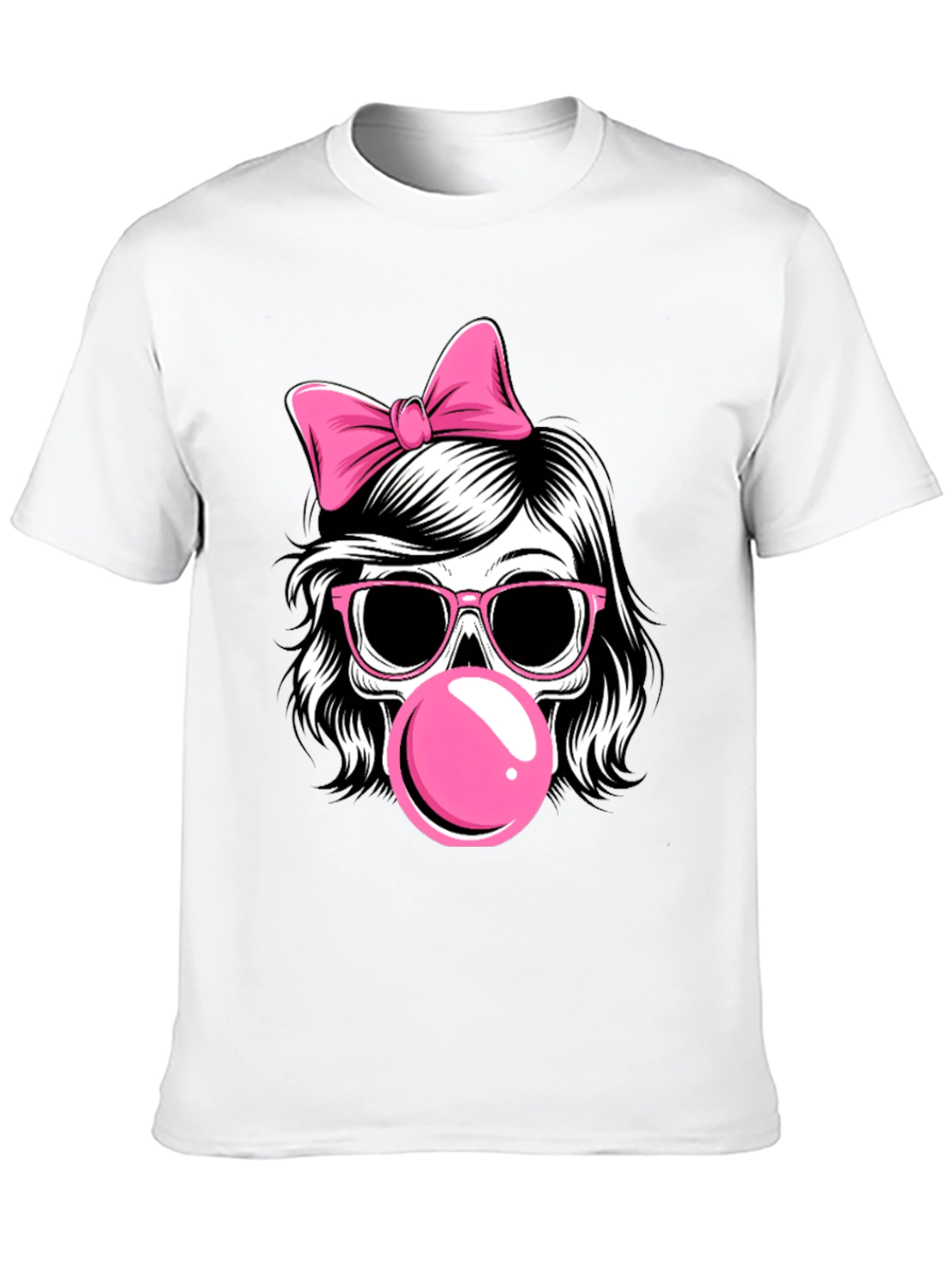Skull Girl T-Shirt with Bow and Bubblegum