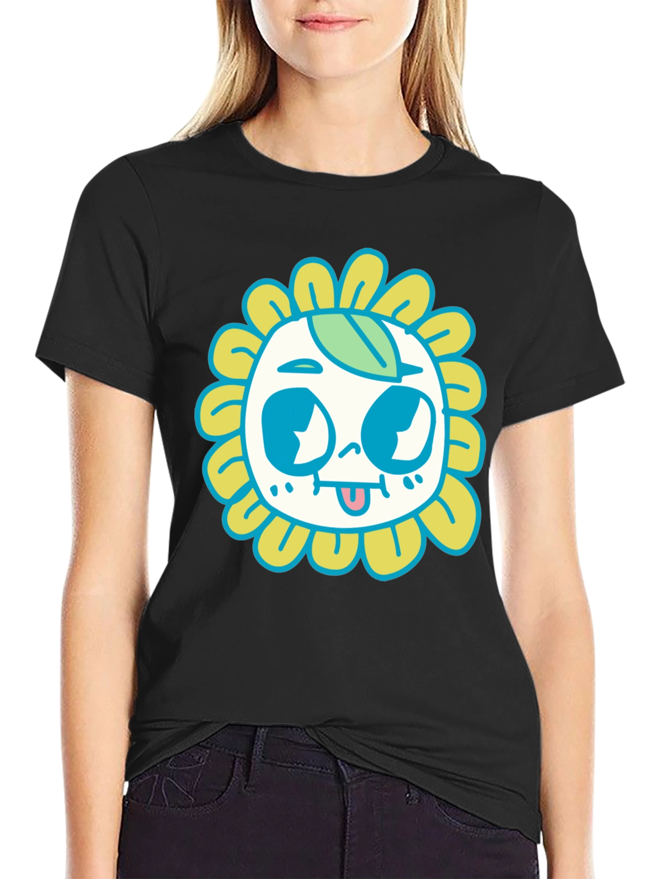 Funky Sunflower Graphic Tee - Quirky Black T-Shirt