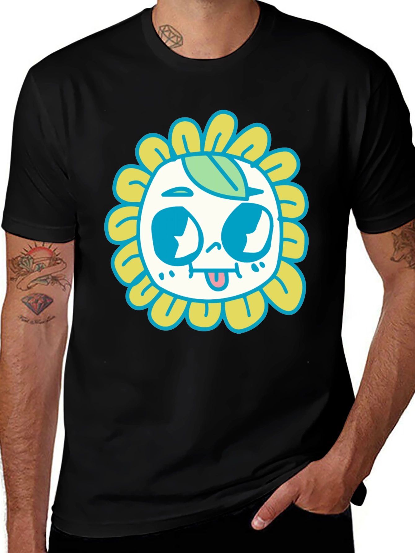 Funky Sunflower Graphic Tee - Quirky Black T-Shirt