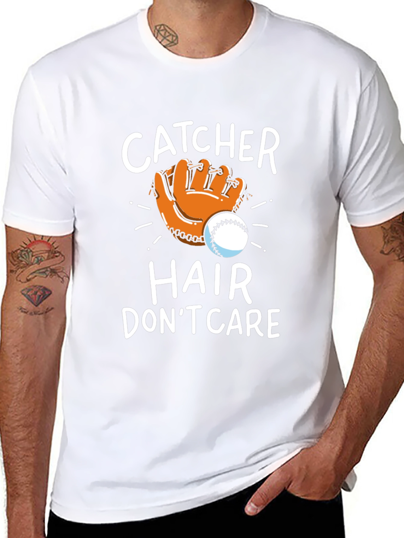Catcher Hair Dont Care T-Shirt Baseball Fan Tee
