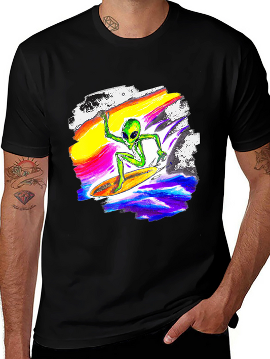 Surfing Alien Graphic Tee - Black T-Shirt