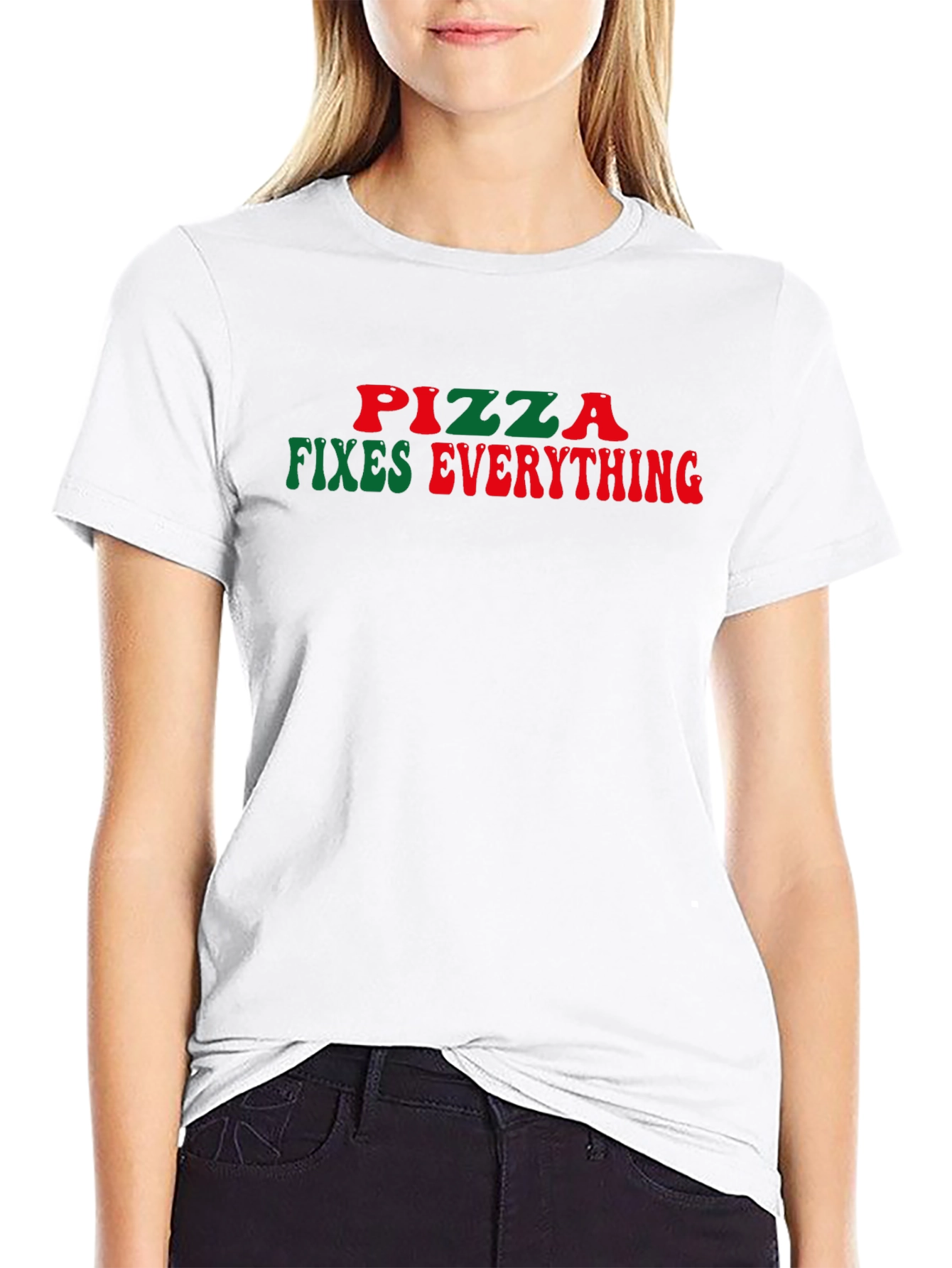 Pizza Fixes Everything Funny Graphic Tee - Black