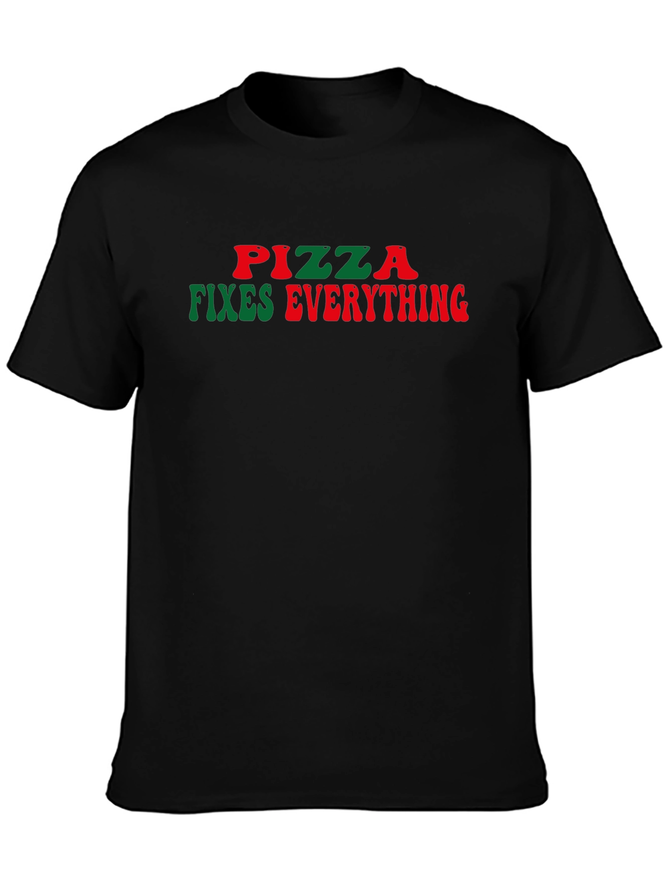 Pizza Fixes Everything Funny Graphic Tee - Black
