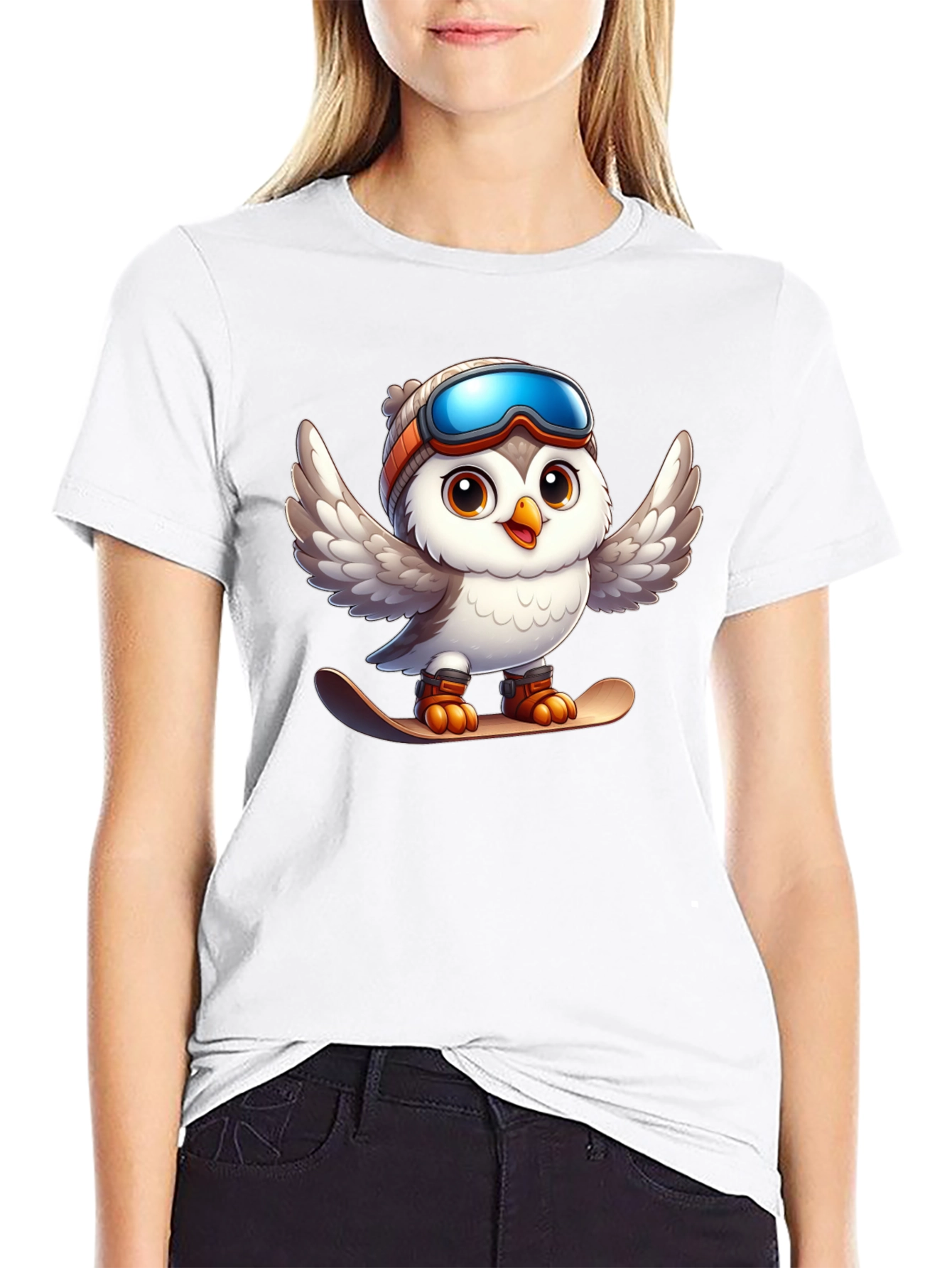 Snowboarding Owl Graphic Tee - Fun Winter Design