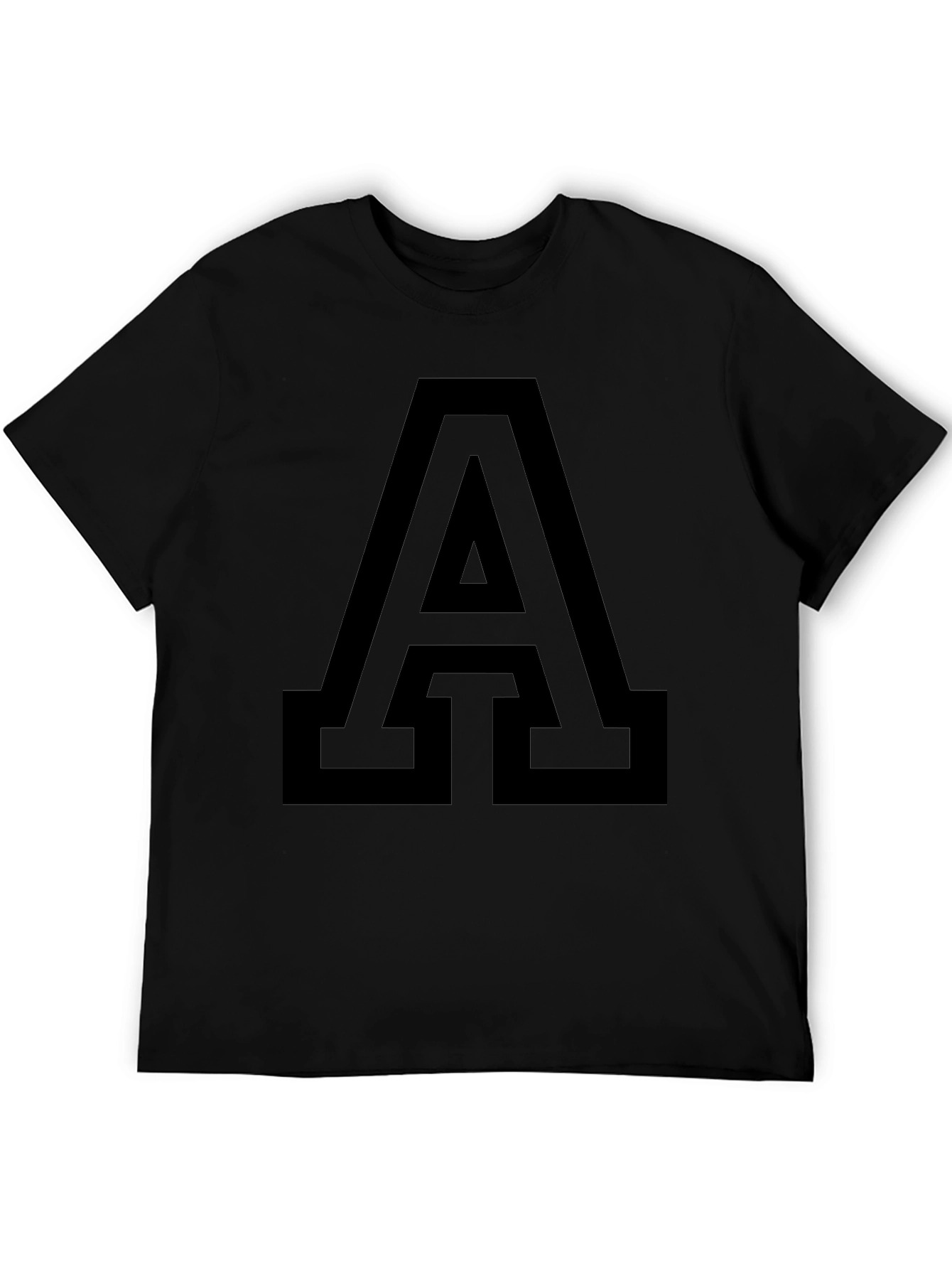 Bold Letter A Graphic Tee - Black Cotton T-Shirt