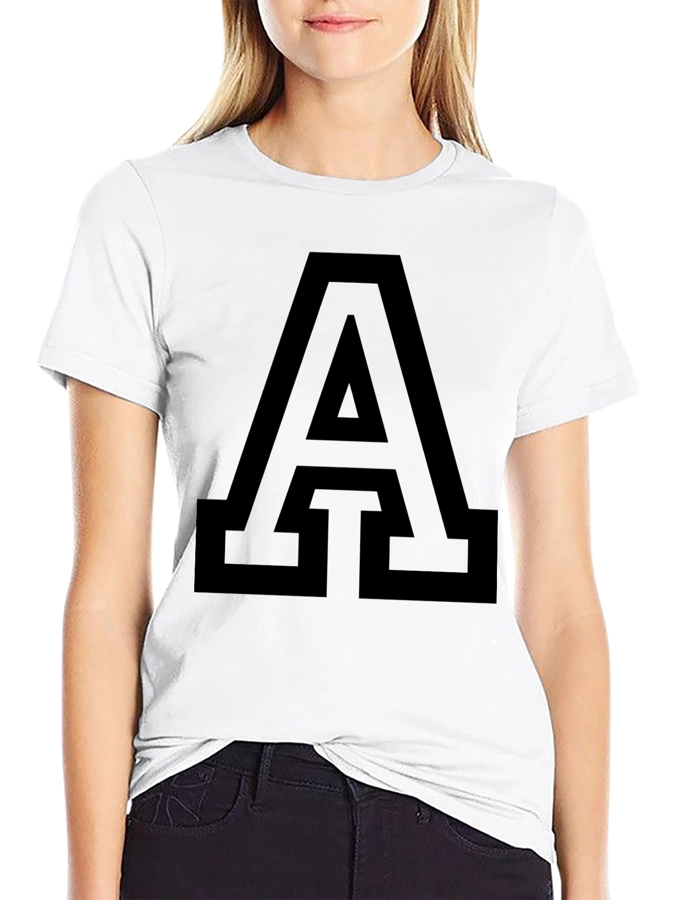 Bold Letter A Graphic Tee - Black Cotton T-Shirt