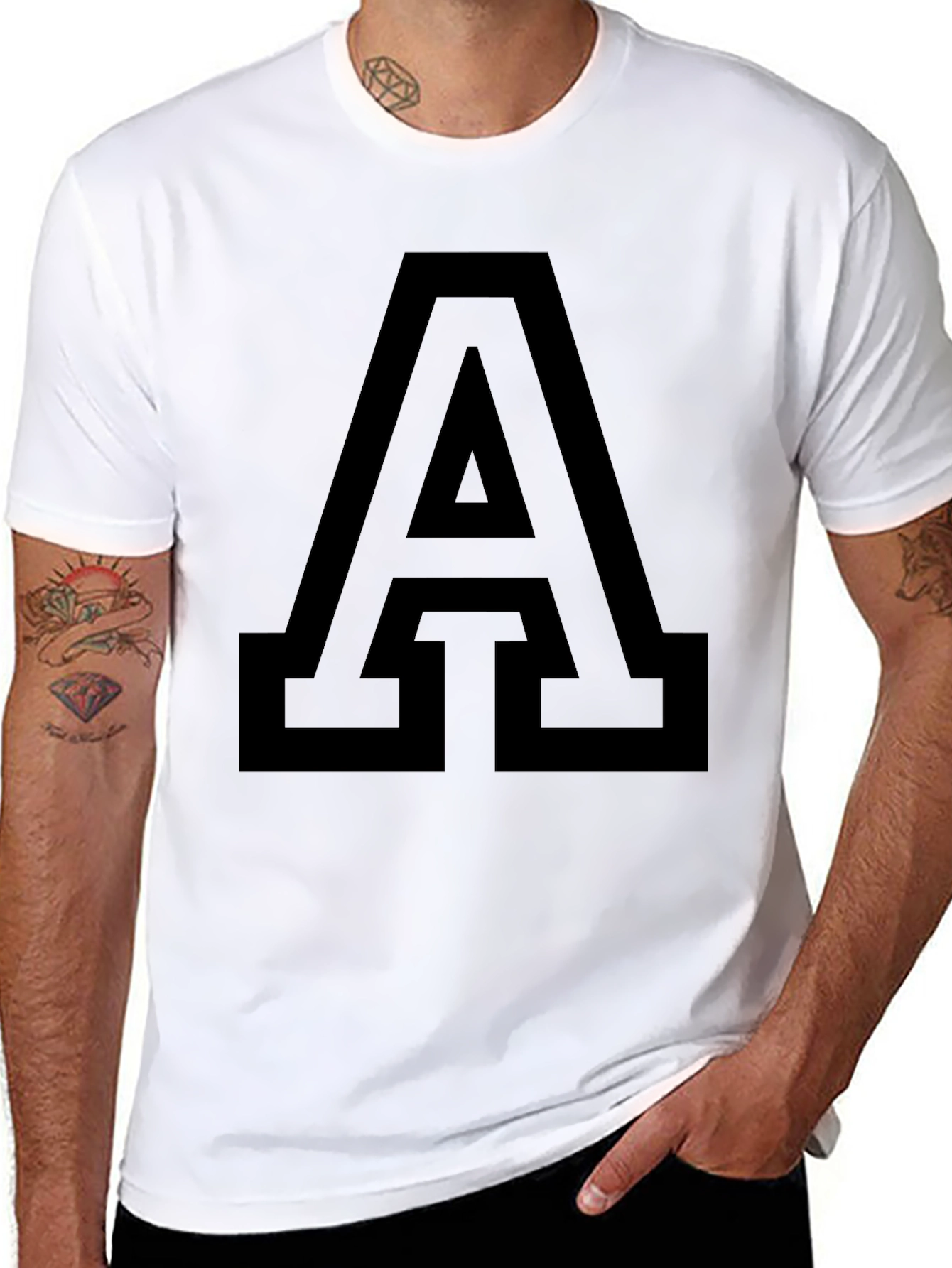 Bold Letter A Graphic Tee - Black Cotton T-Shirt