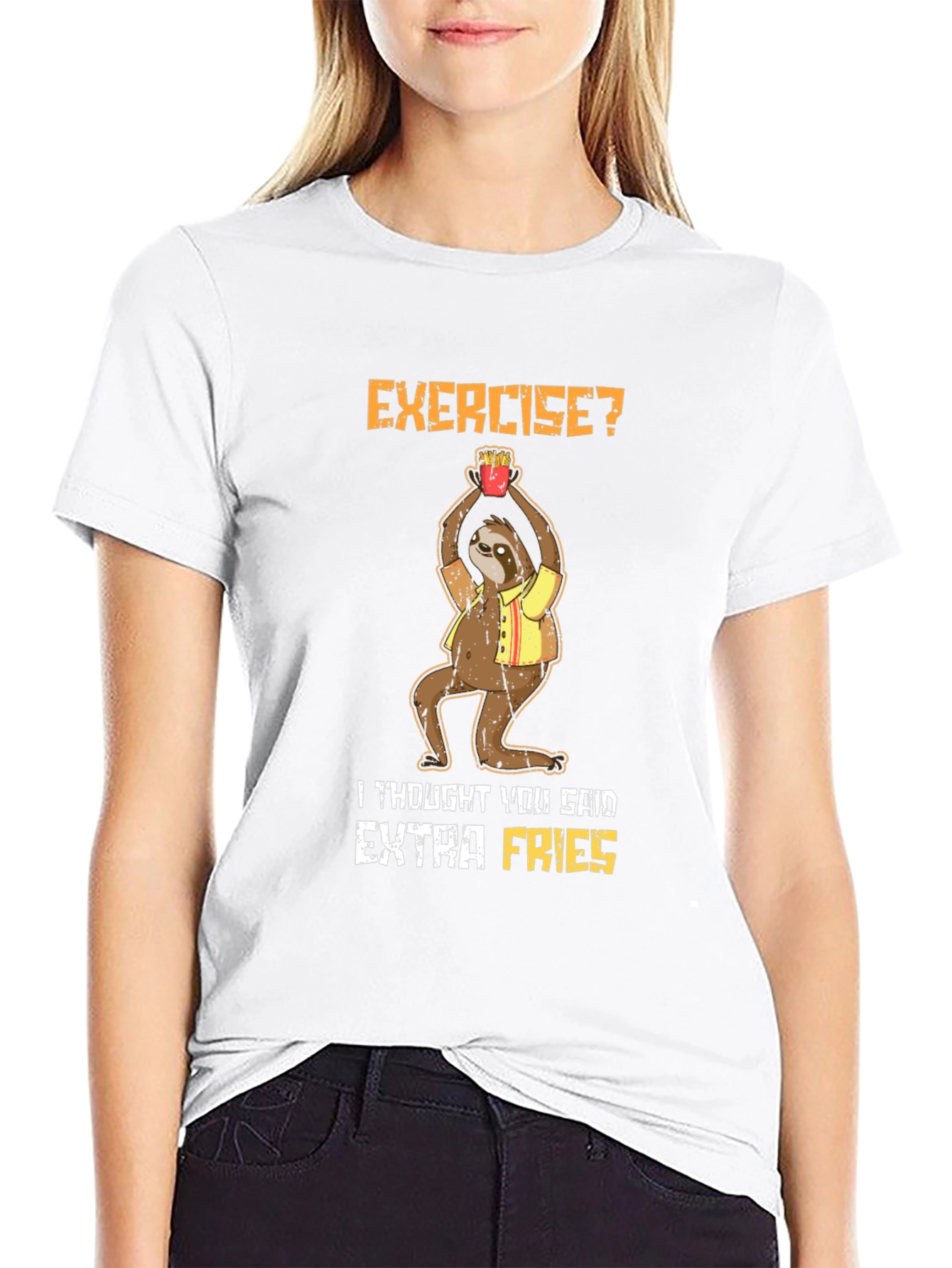 Exercise? Extra Fries Sloth Graphic T-Shirt