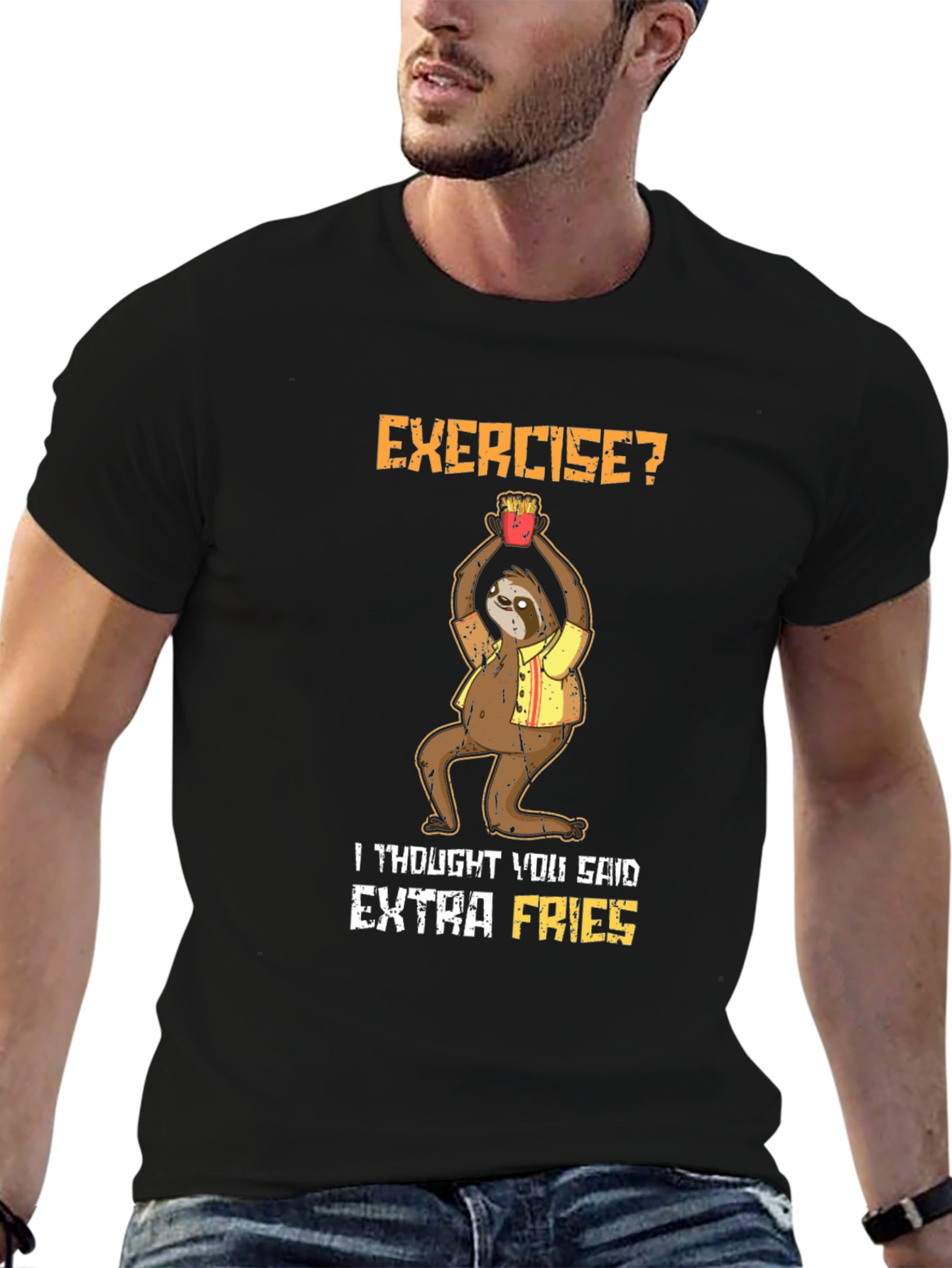 Exercise? Extra Fries Sloth Graphic T-Shirt