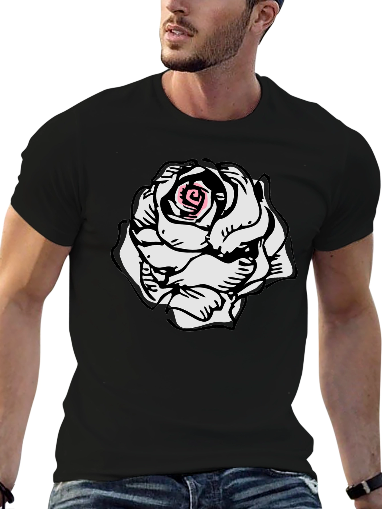 Rose Graphic Tee - Stylish Black Cotton T-Shirt