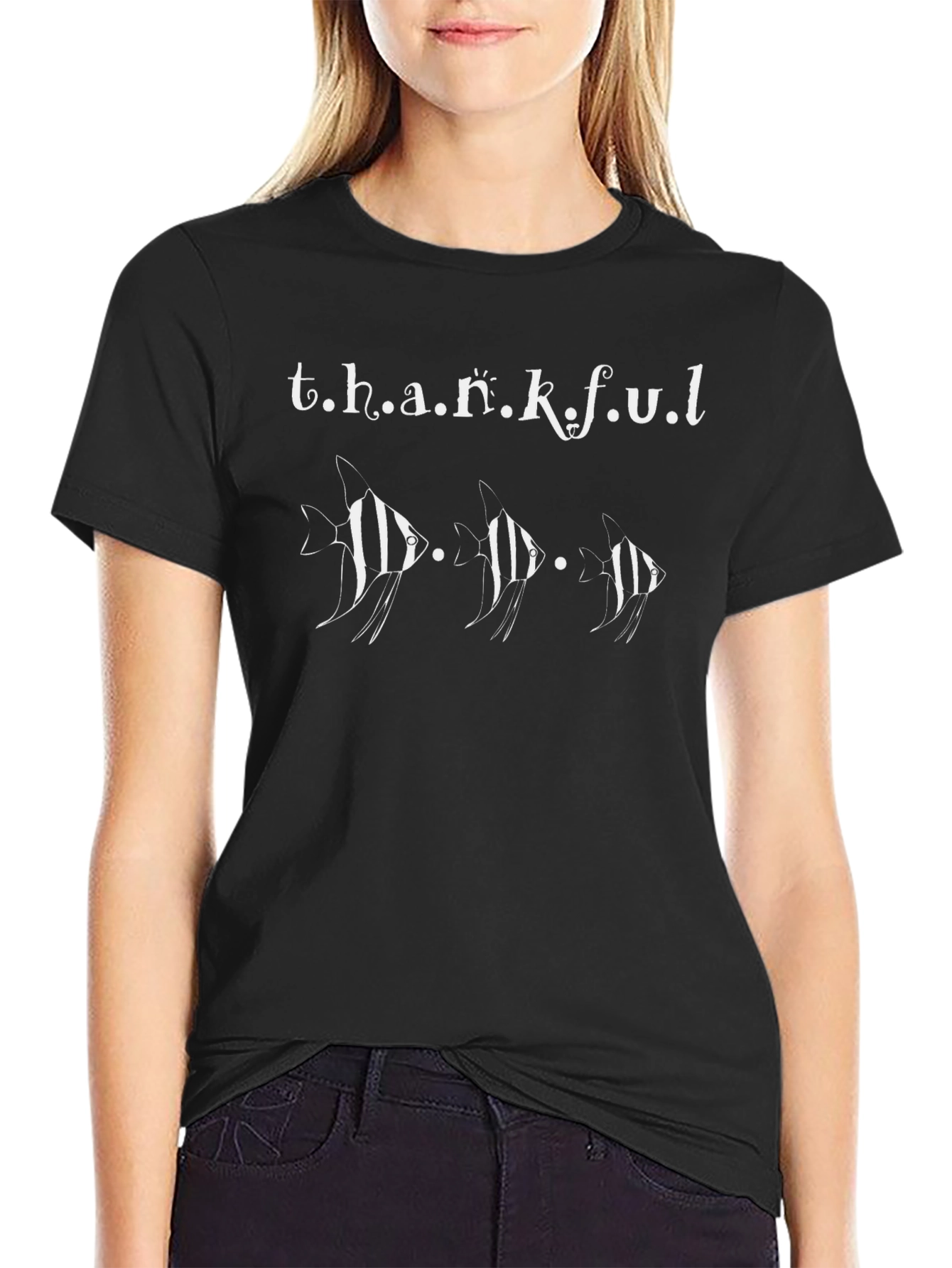Thankful Fish Graphic T-Shirt - Black