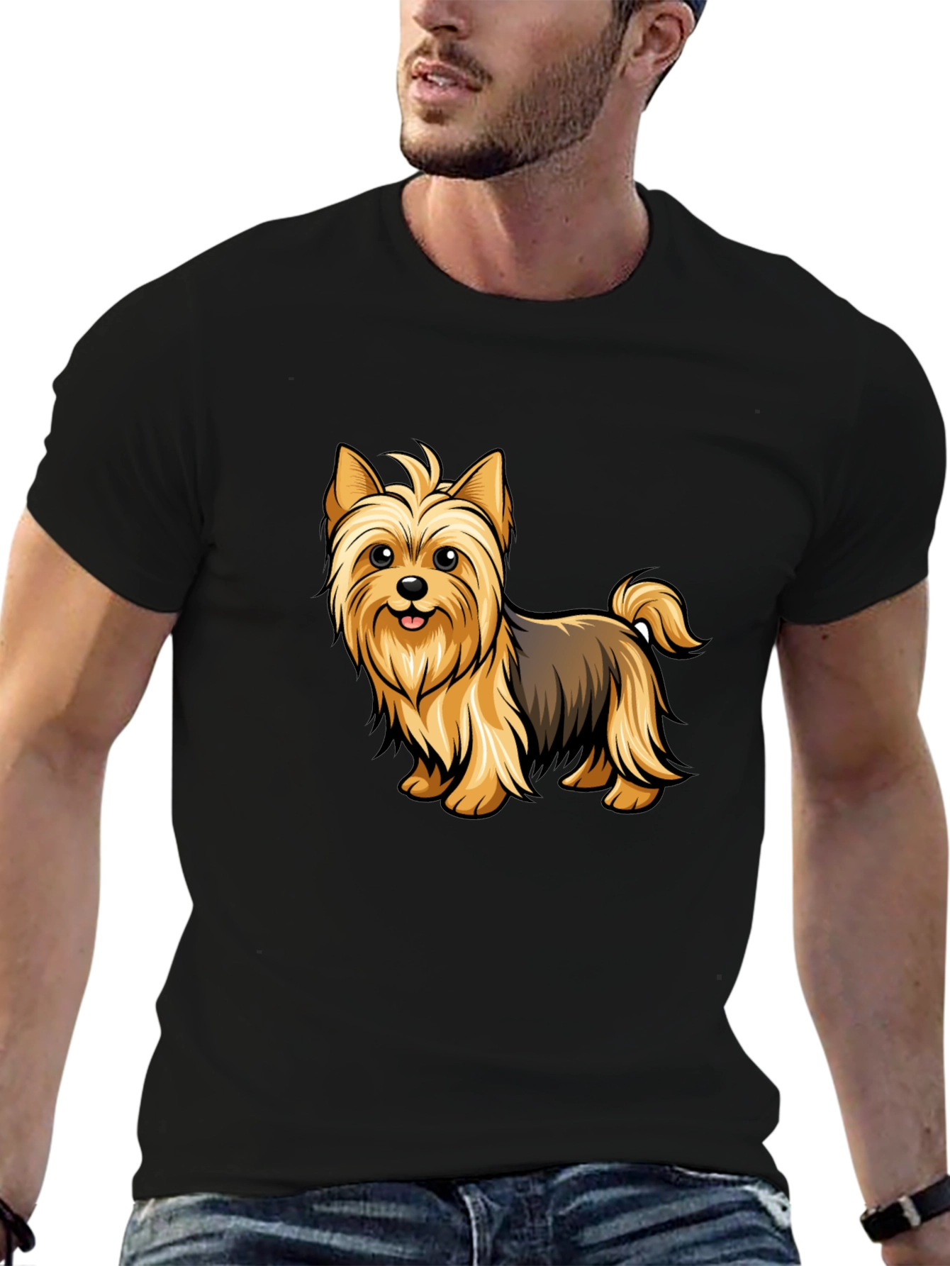 Yorkie Dog Graphic T-Shirt - Black Cotton Tee