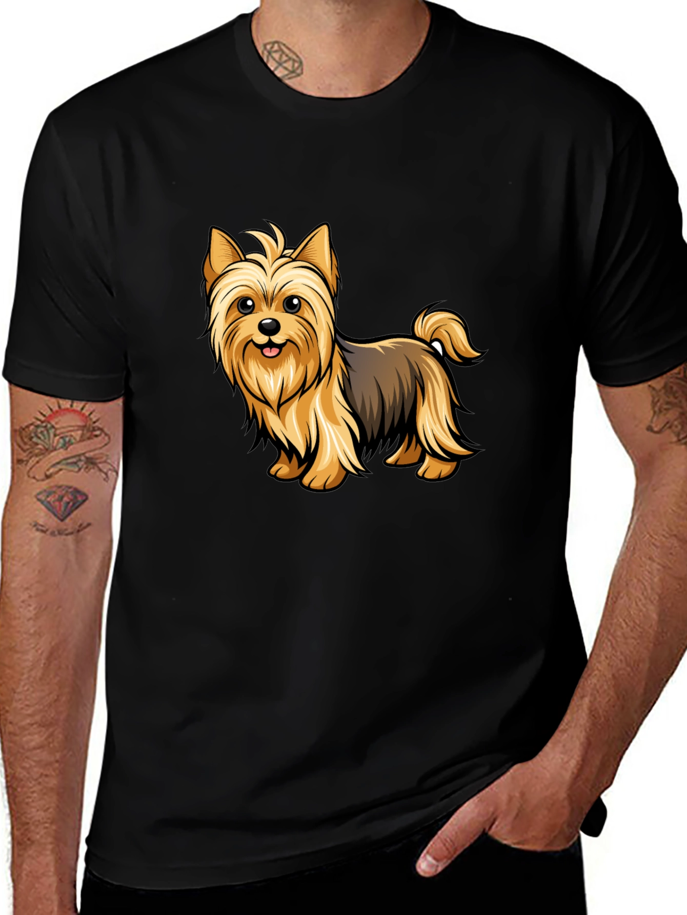 Yorkie Dog Graphic T-Shirt - Black Cotton Tee