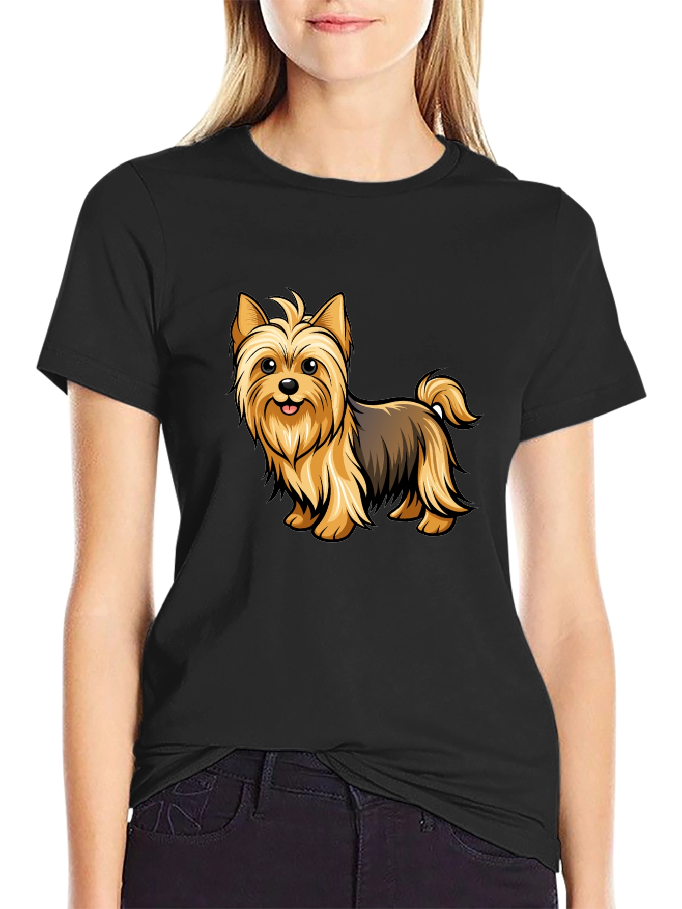 Yorkie Dog Graphic T-Shirt - Black Cotton Tee