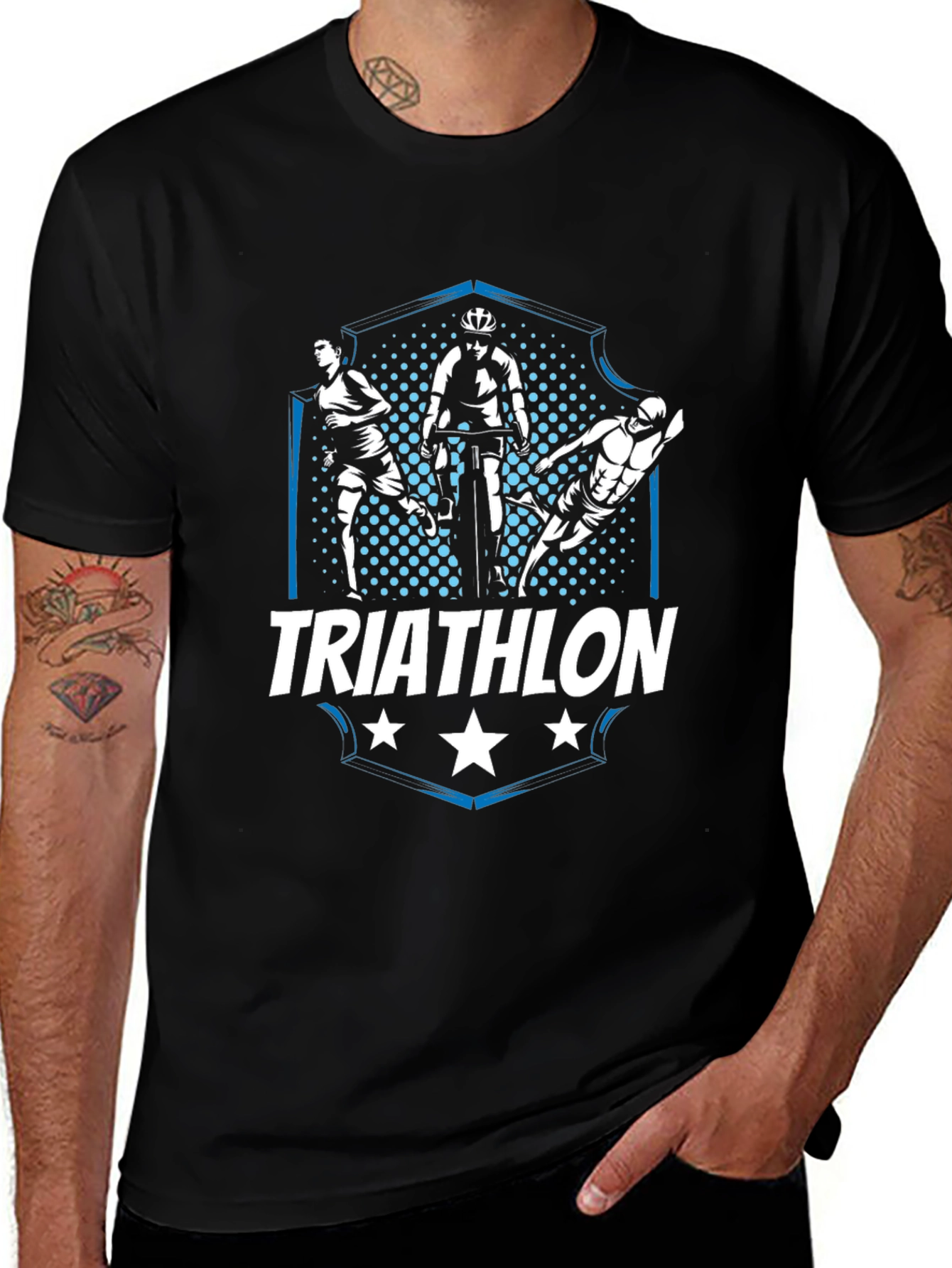 Triathlon Black Graphic T-Shirt - Sports Design