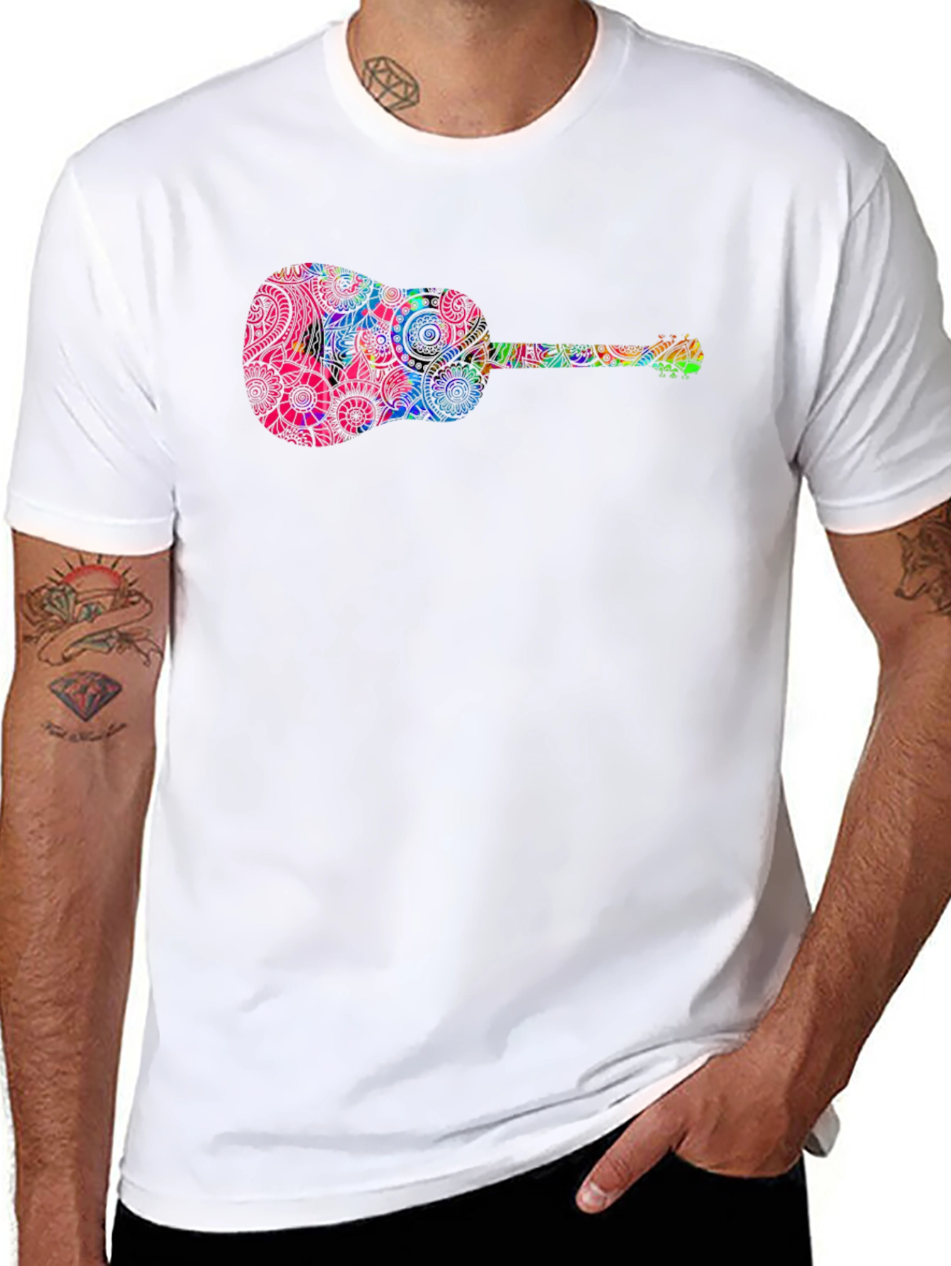 Psychedelic Guitar Graphic Tee - Black