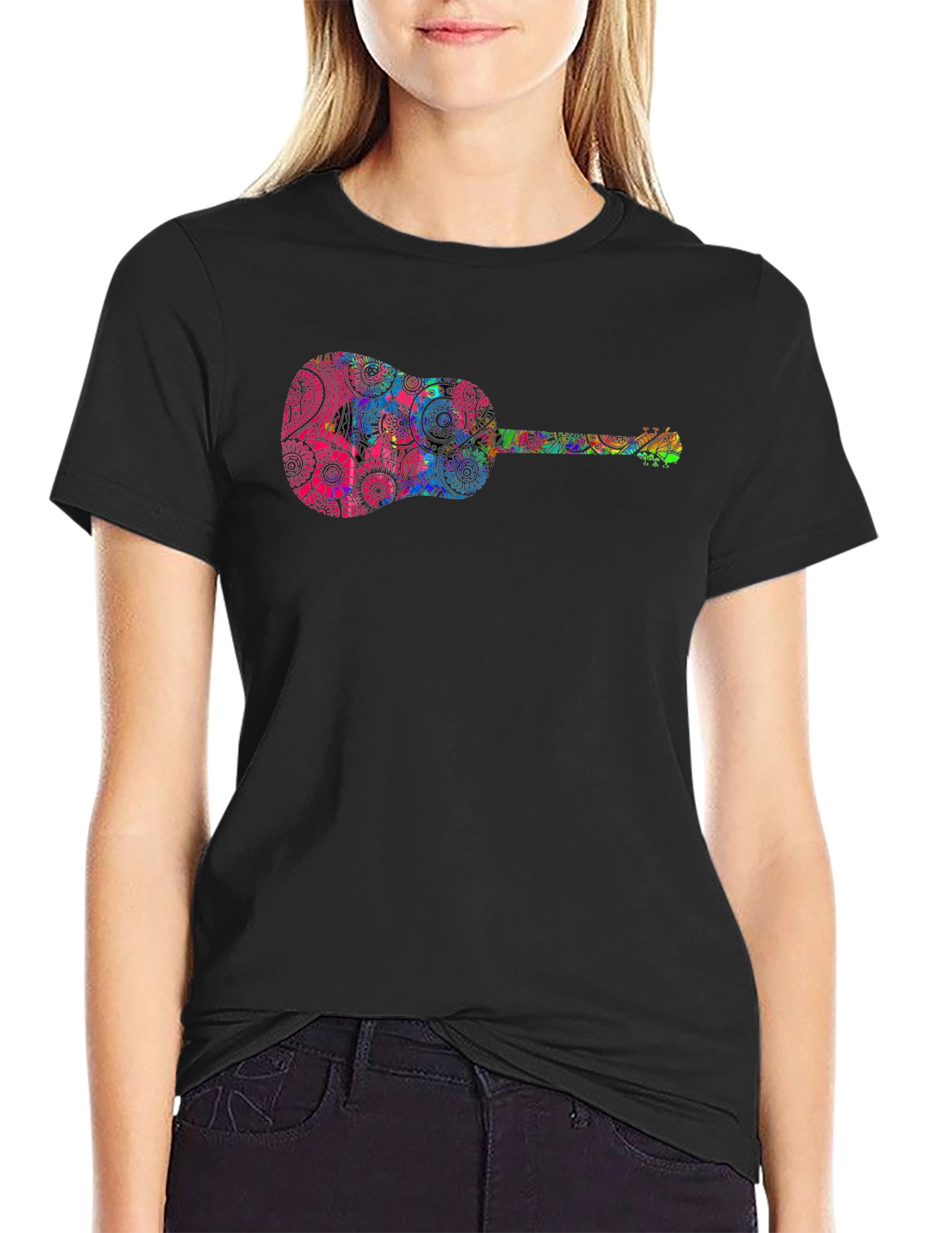 Psychedelic Guitar Graphic Tee - Black