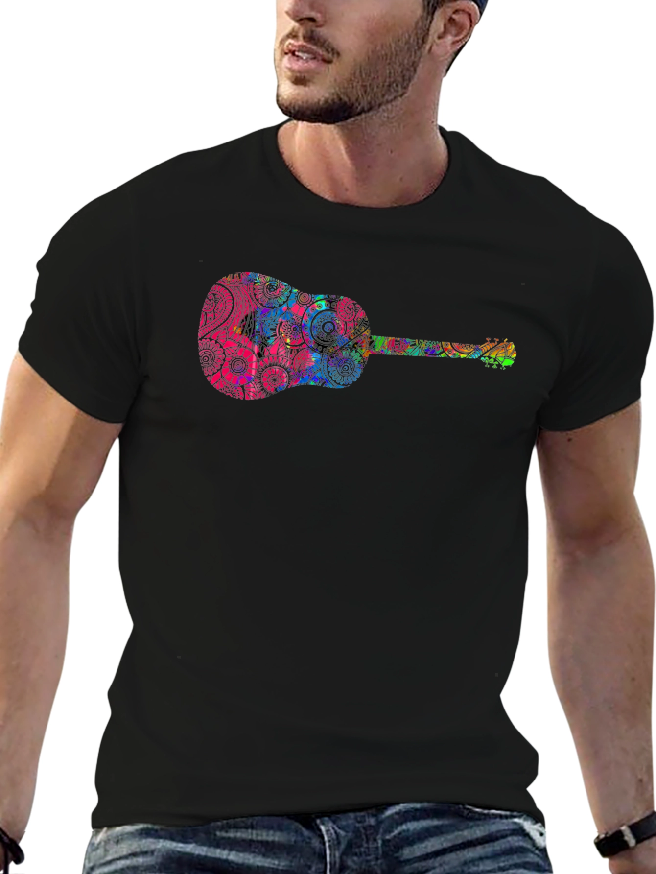Psychedelic Guitar Graphic Tee - Black