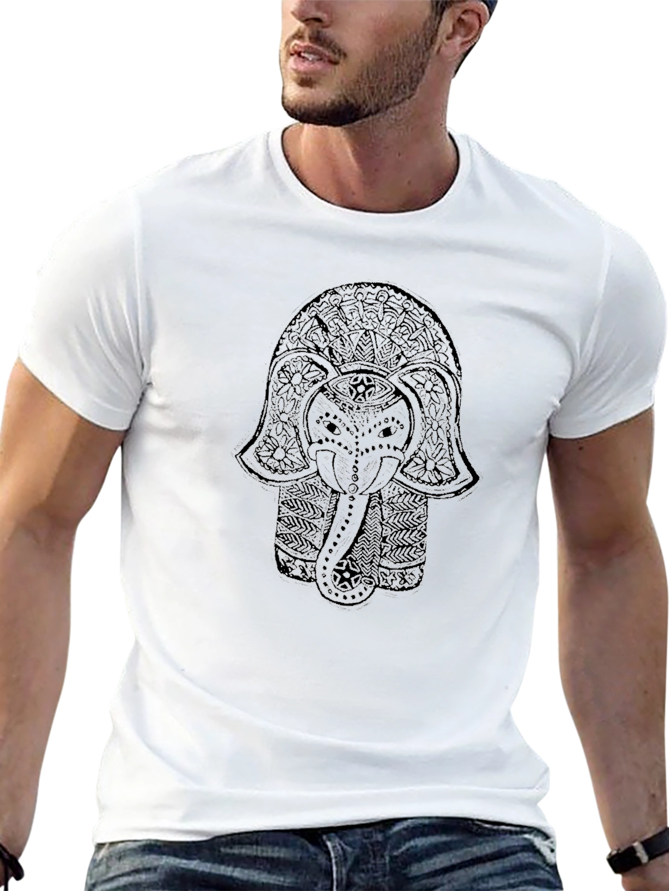 Elephant Mandala Graphic Black T-Shirt