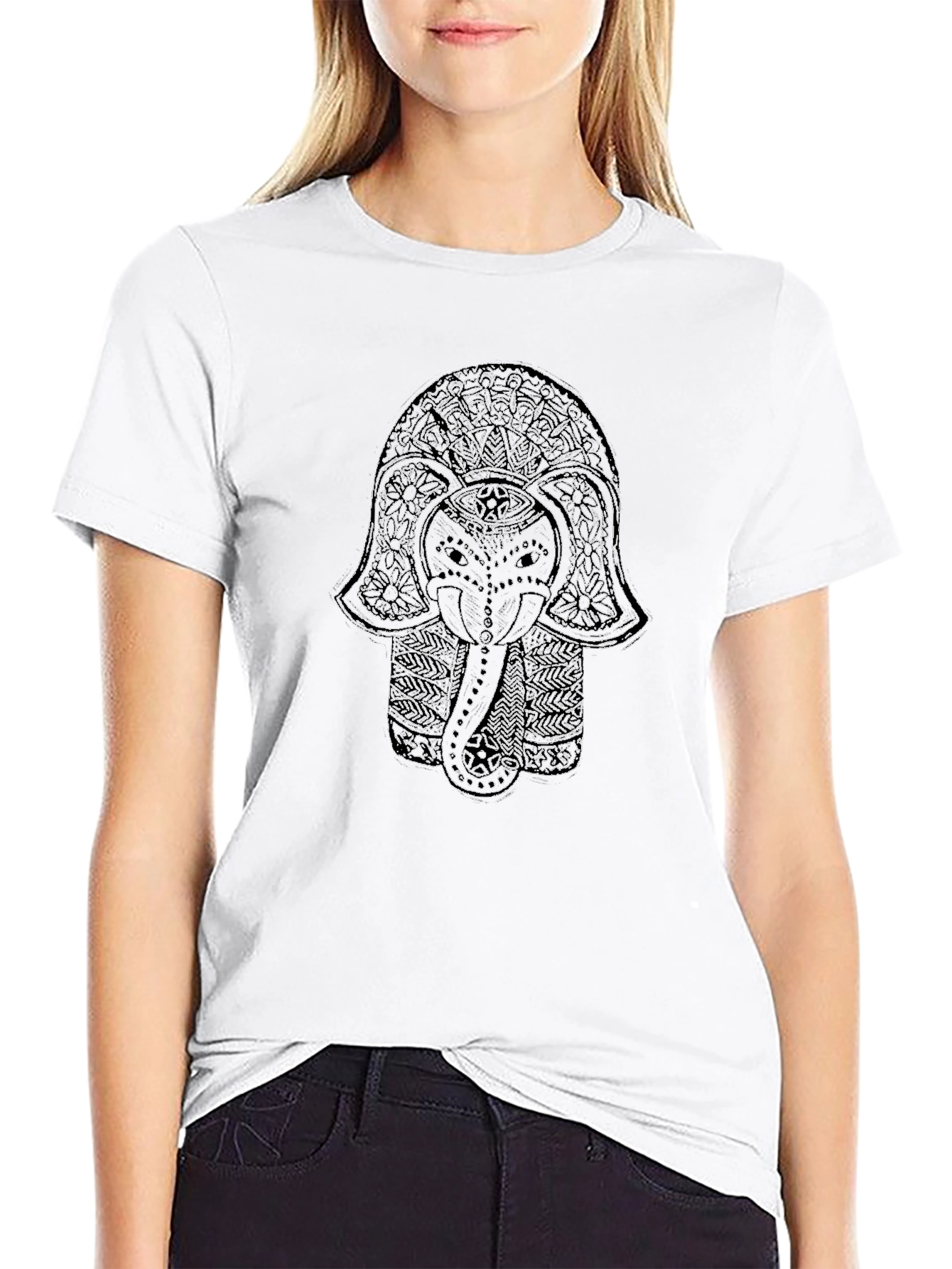 Elephant Mandala Graphic Black T-Shirt