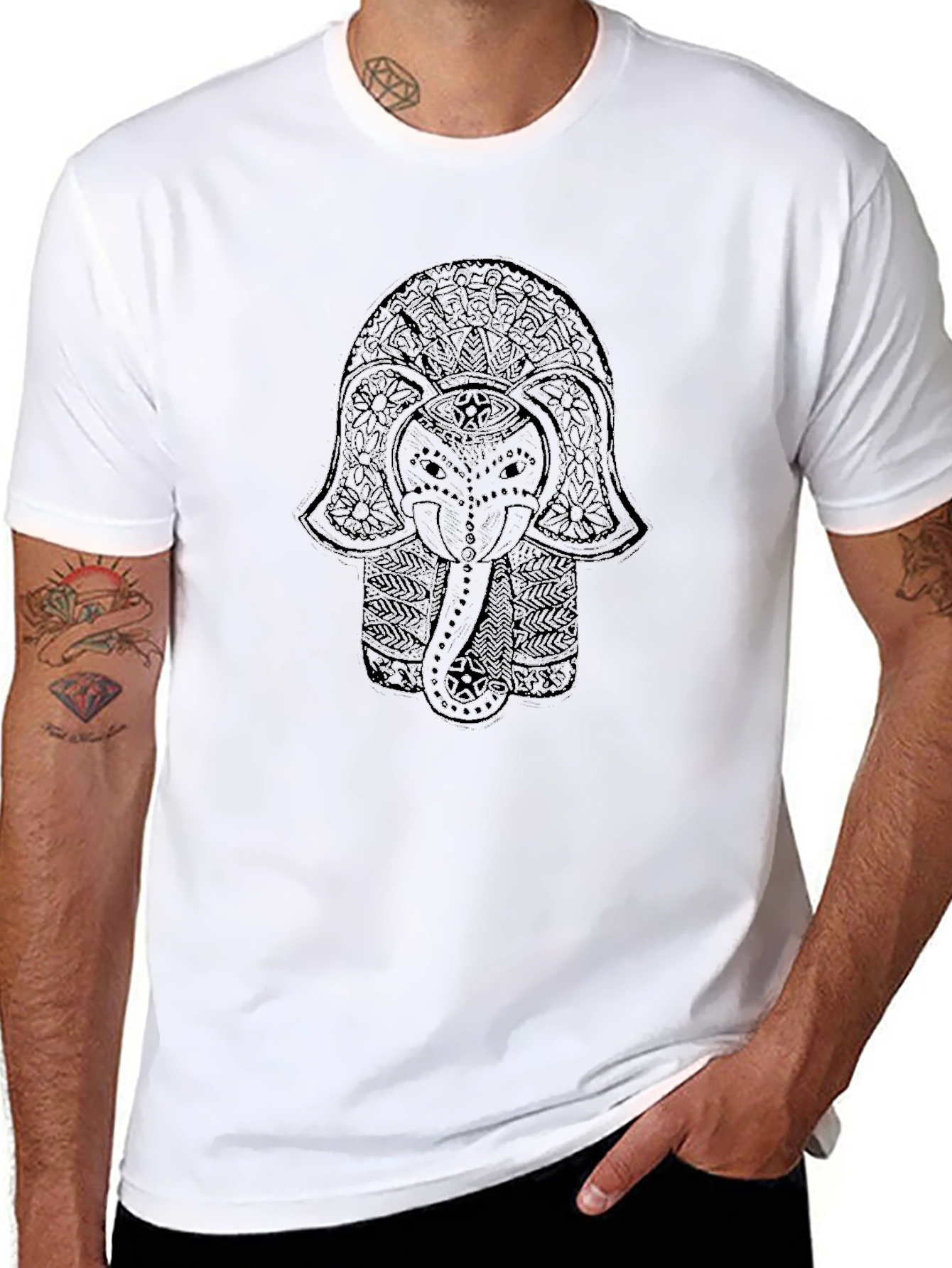 Elephant Mandala Graphic Black T-Shirt
