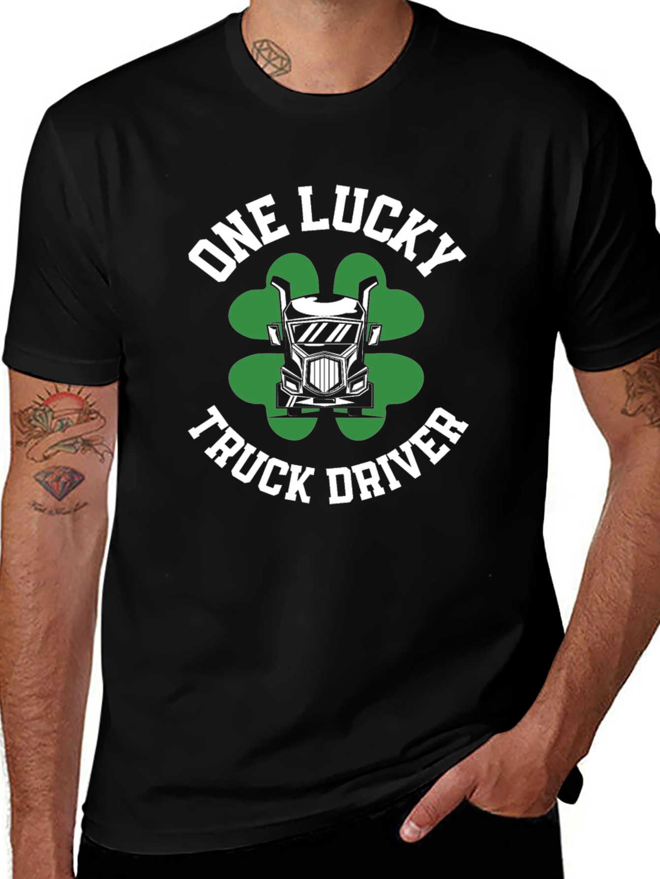 Lucky Truck Driver Black Graphic T-Shirt