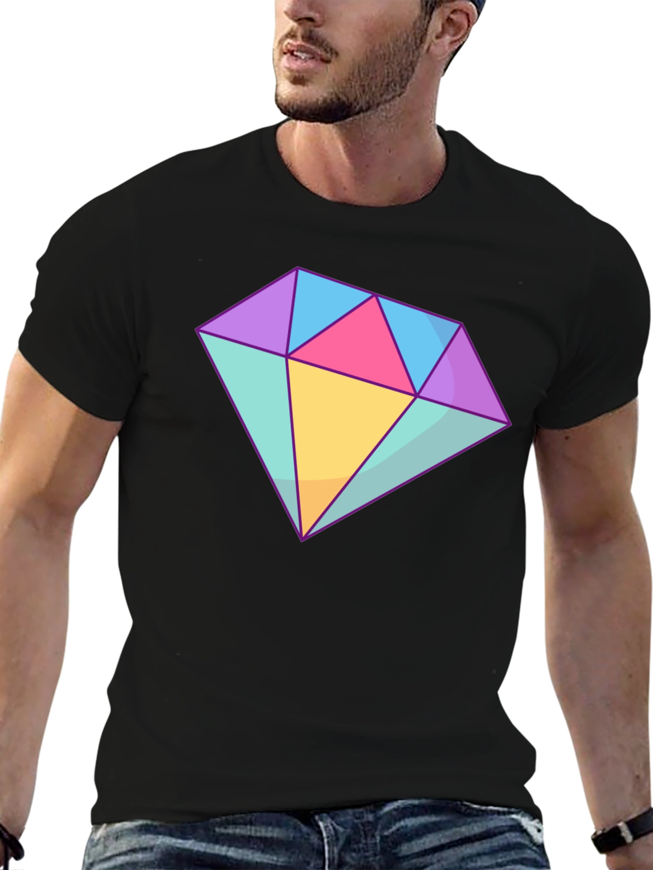 Diamond Graphic Tee - Stylish Cotton Blend T-Shirt