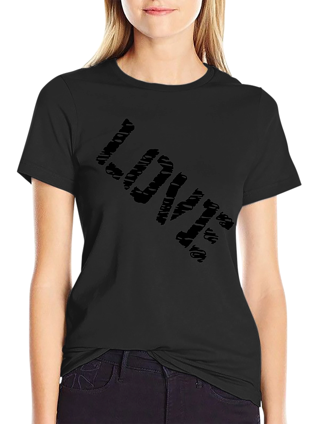 Love Distressed Black Graphic T-Shirt