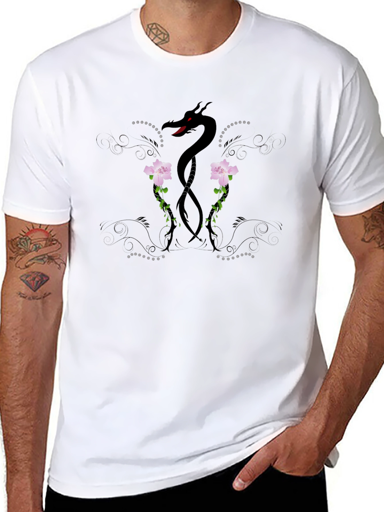 Dragon & Roses Black T-Shirt