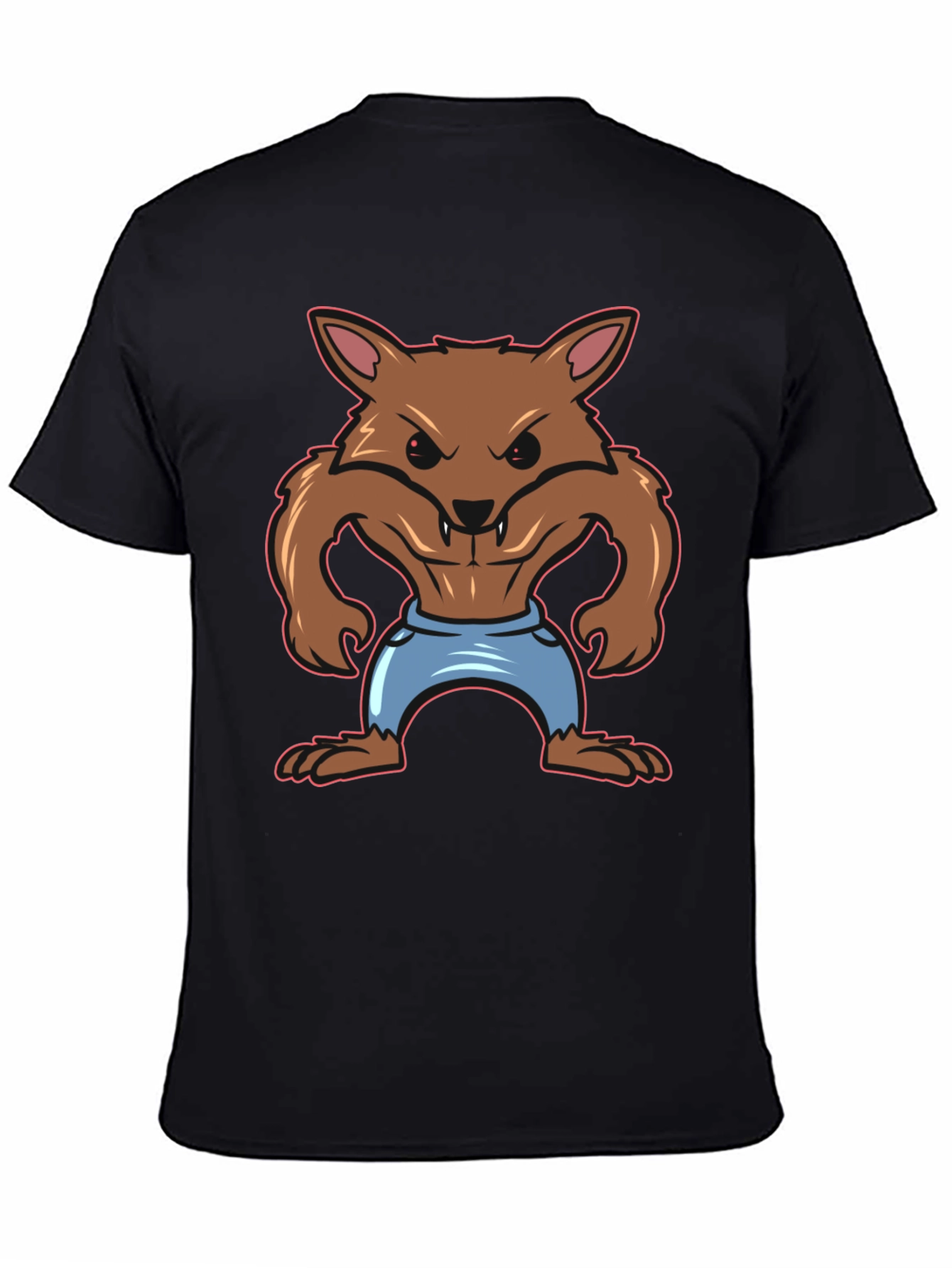 Cartoon Werewolf Graphic T-Shirt - Black