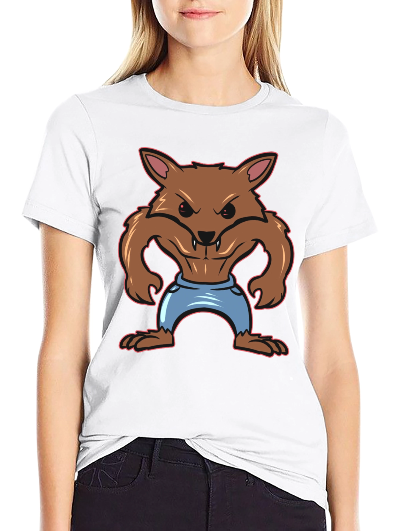 Cartoon Werewolf Graphic T-Shirt - Black