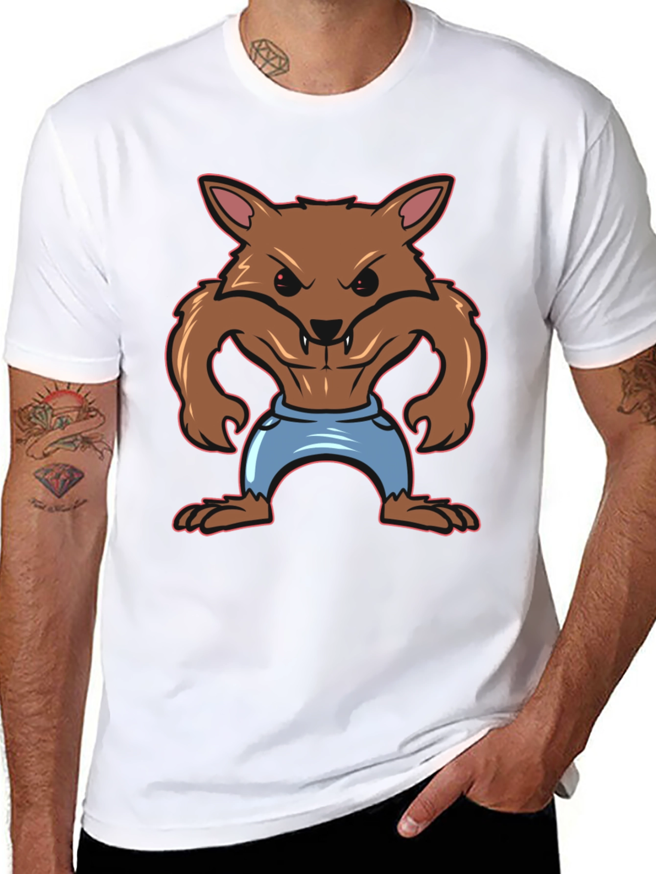 Cartoon Werewolf Graphic T-Shirt - Black