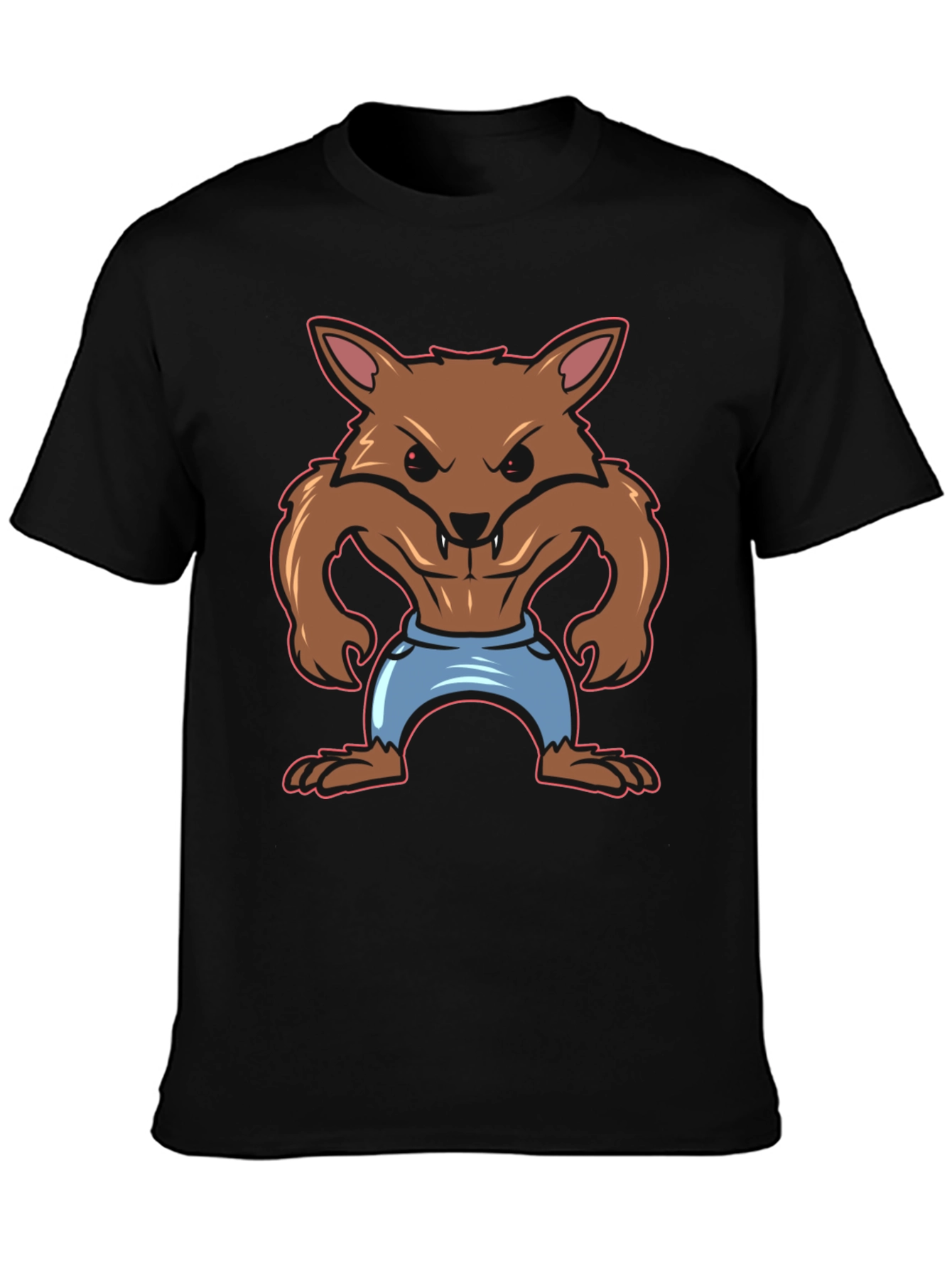 Cartoon Werewolf Graphic T-Shirt - Black