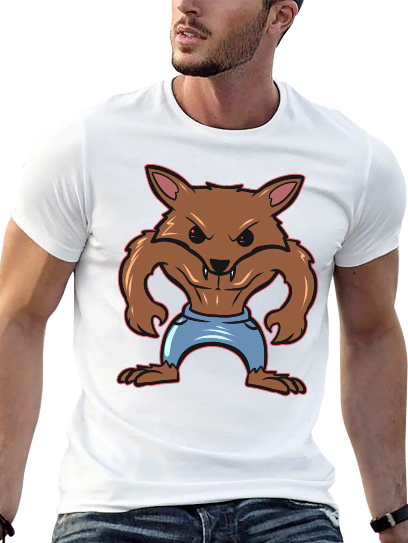 Cartoon Werewolf Graphic T-Shirt - Black