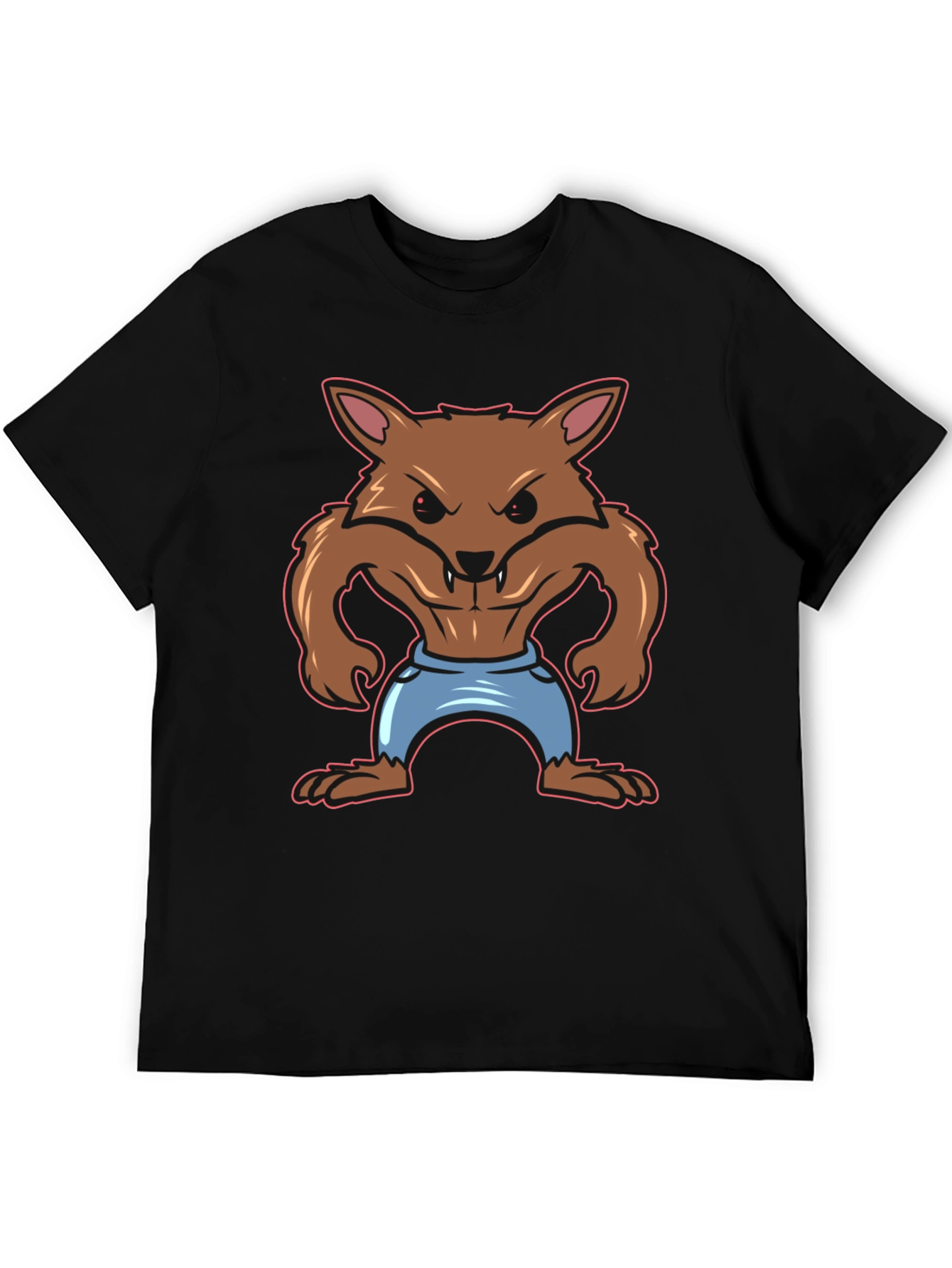 Cartoon Werewolf Graphic T-Shirt - Black