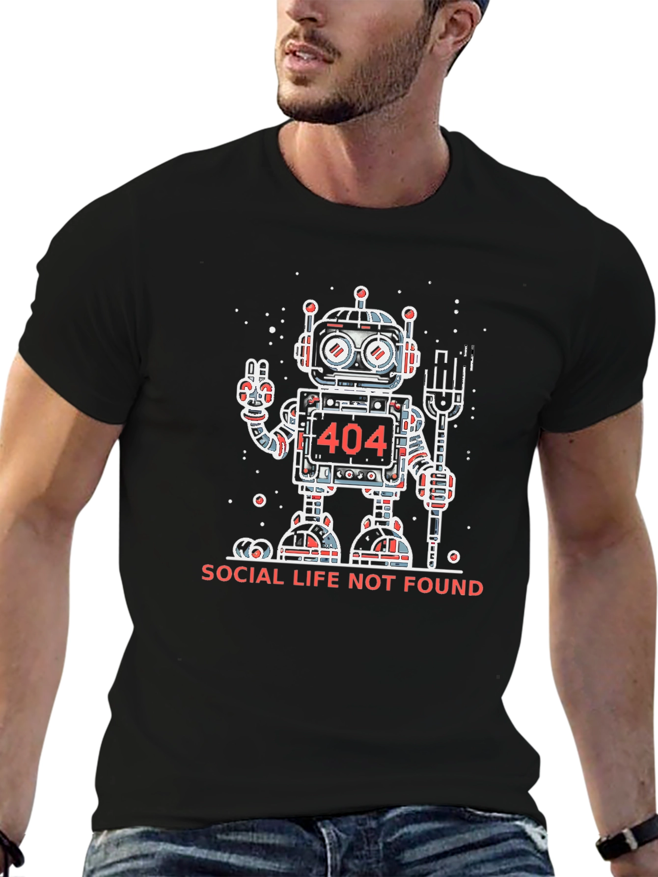 Social Life Not Found Robot Graphic T-Shirt
