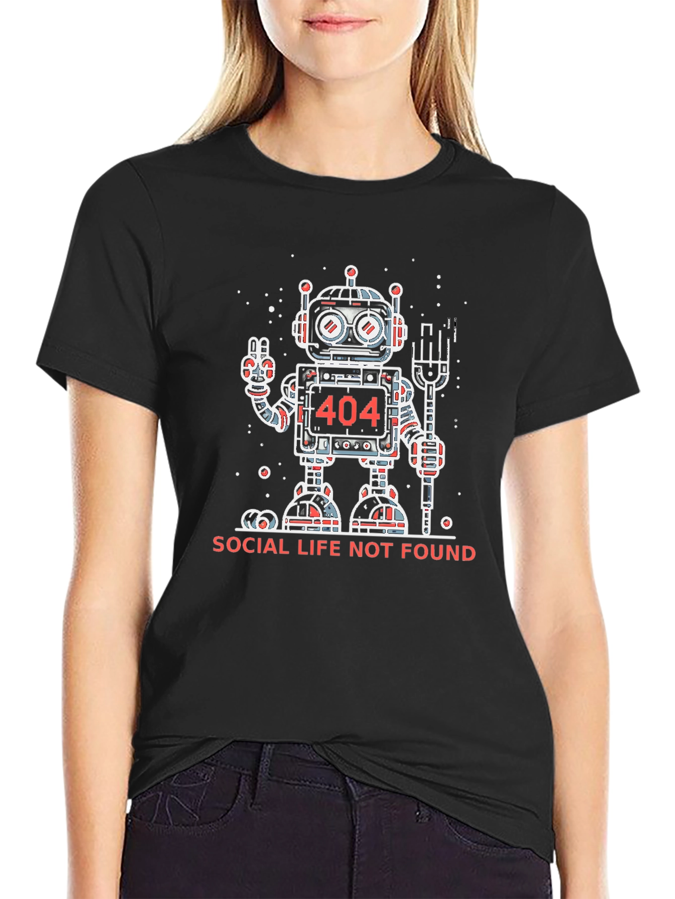 Social Life Not Found Robot Graphic T-Shirt